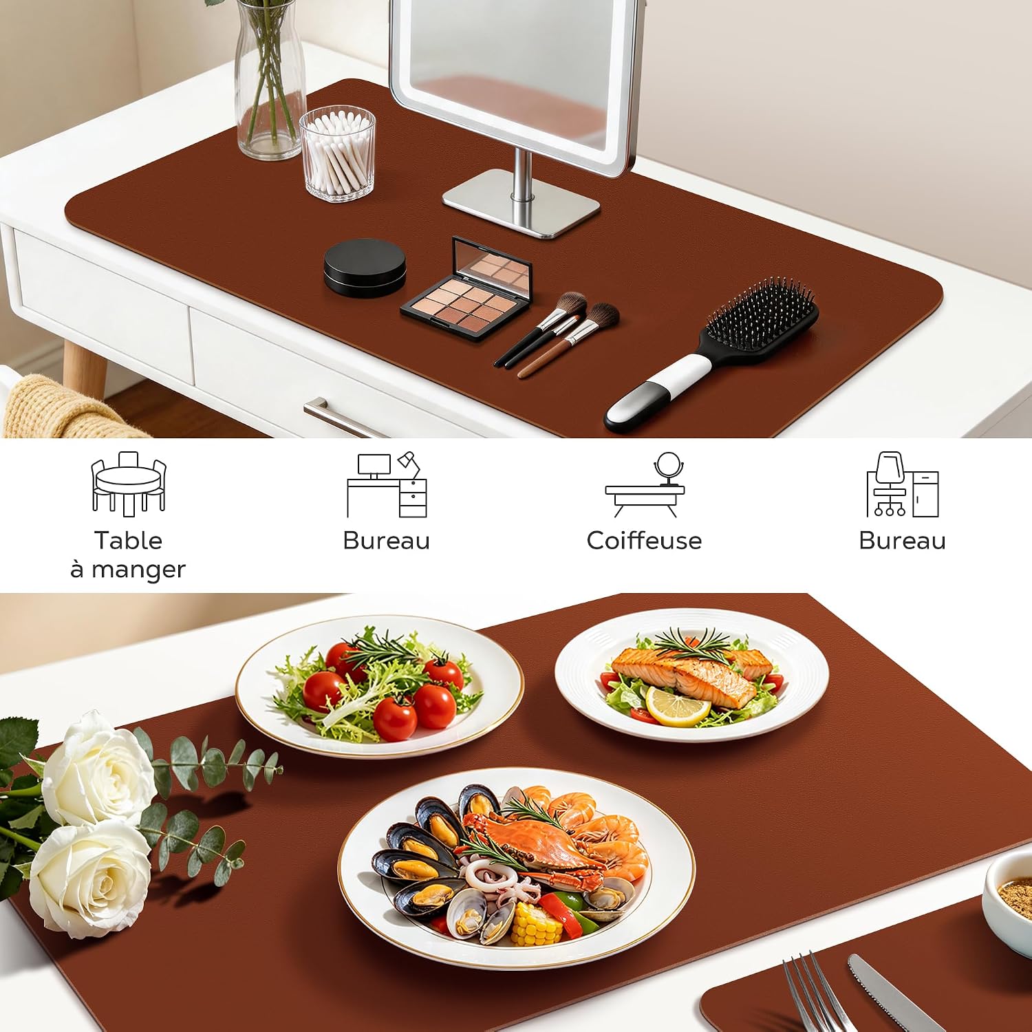 Thumbnail 5 de YISH Sous Main Bureau et Cuir PU, Tapis de Bureau Antidérapant 80 x 40 cm — Marron