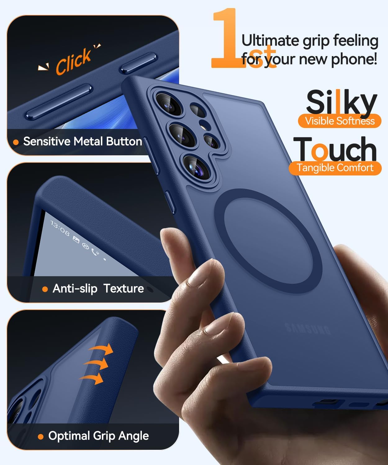 Detalle de CANSHN Magnetica Cover per Samsung Galaxy S22 Ultra 6.8" – Protezione fotocamera completa, retro opaco traslucido e magnete forte