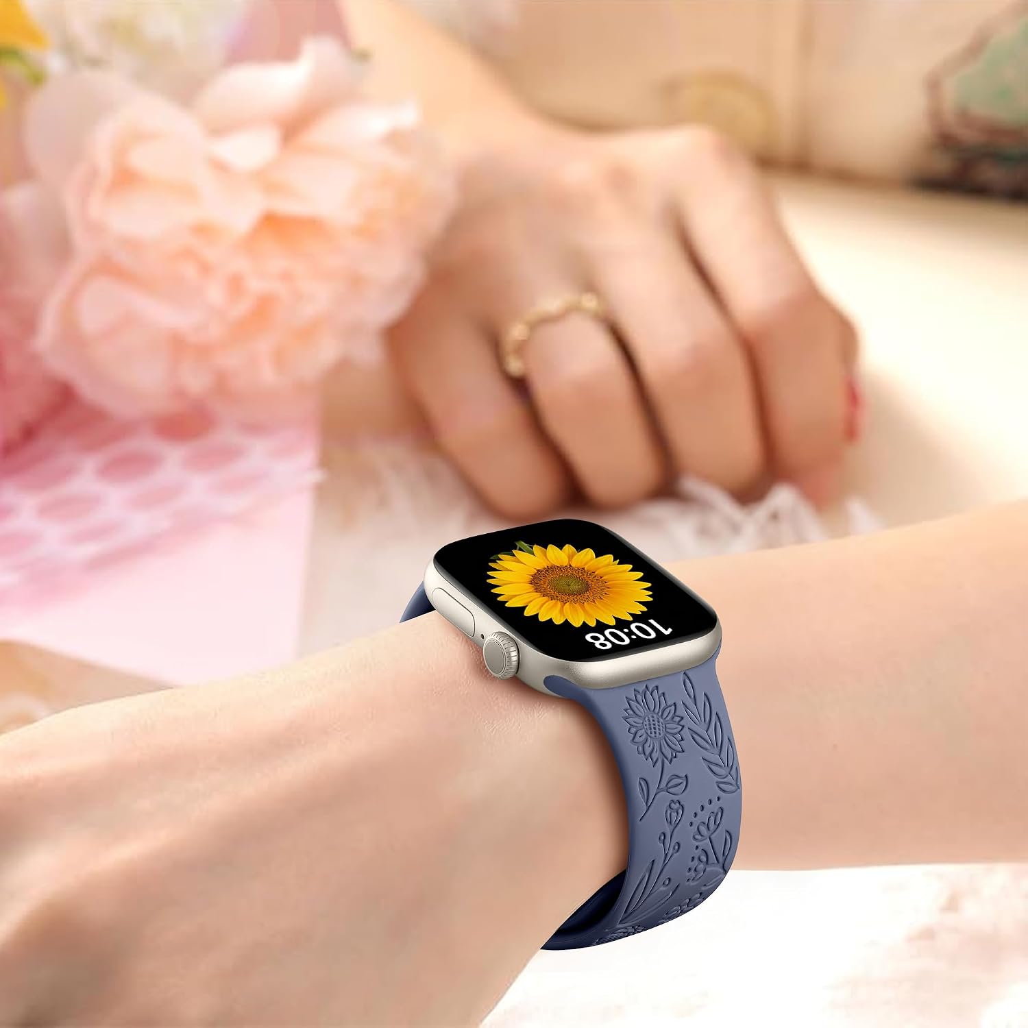 Thumbnail 5 de SNBLK 6-Pack Floral Engraved Silicone Apple Watch Bands, Sunflower & Rose