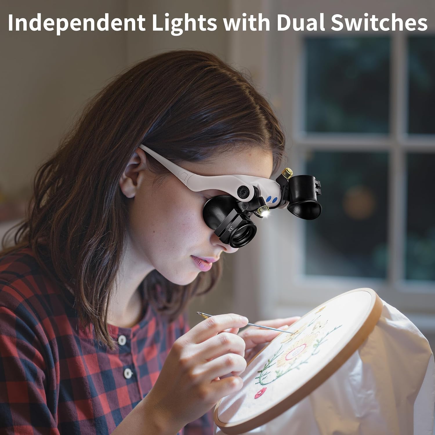 Detalle de JARLINK Magnifying Glasses with LED Light: Hands-Free Headband Magnifier with 14 Interchangeable Lenses