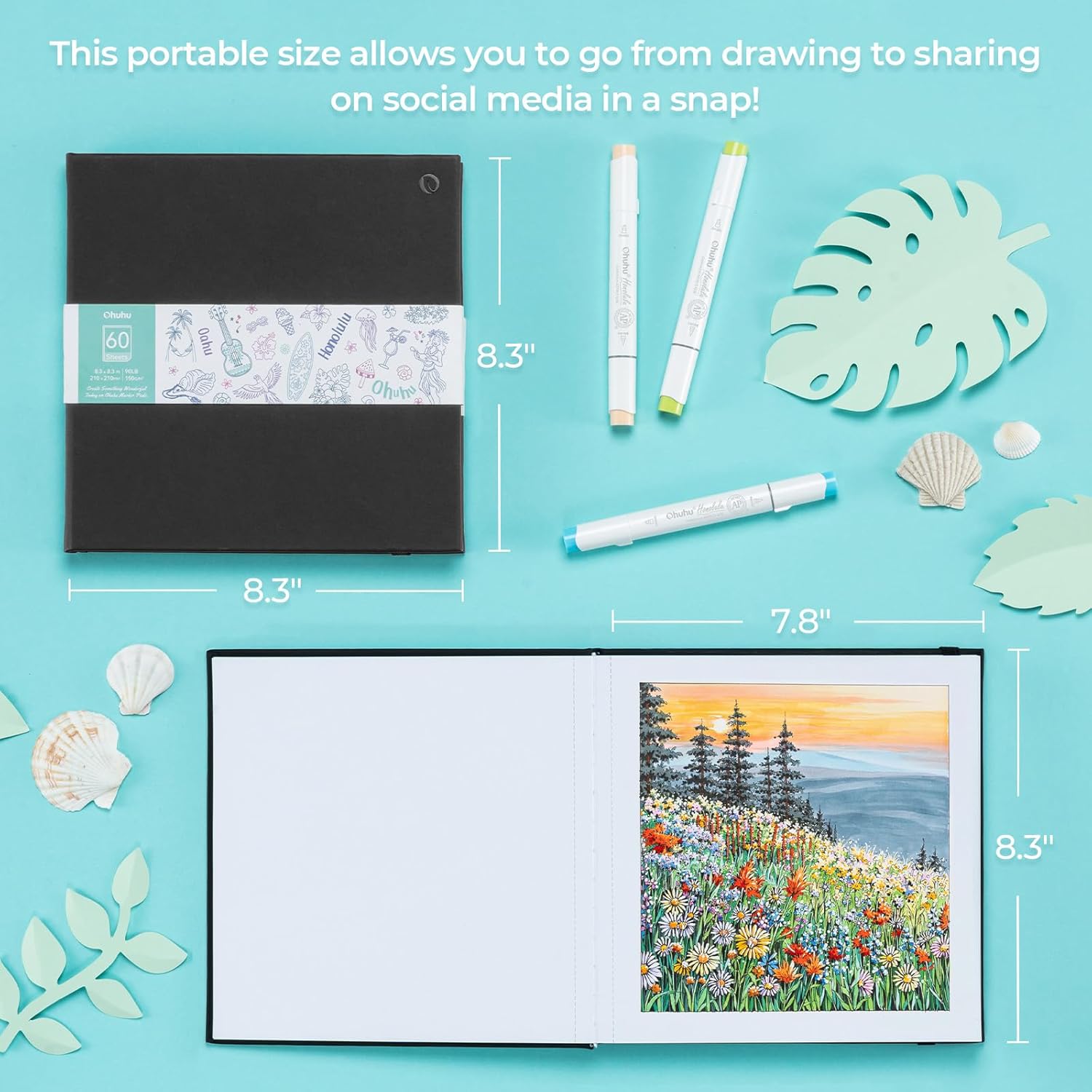 Detalle de Ohuhu Double-Sided Bleedproof Sketchbook, 120 Pages, 8.3x8.3in (21x21cm) Square