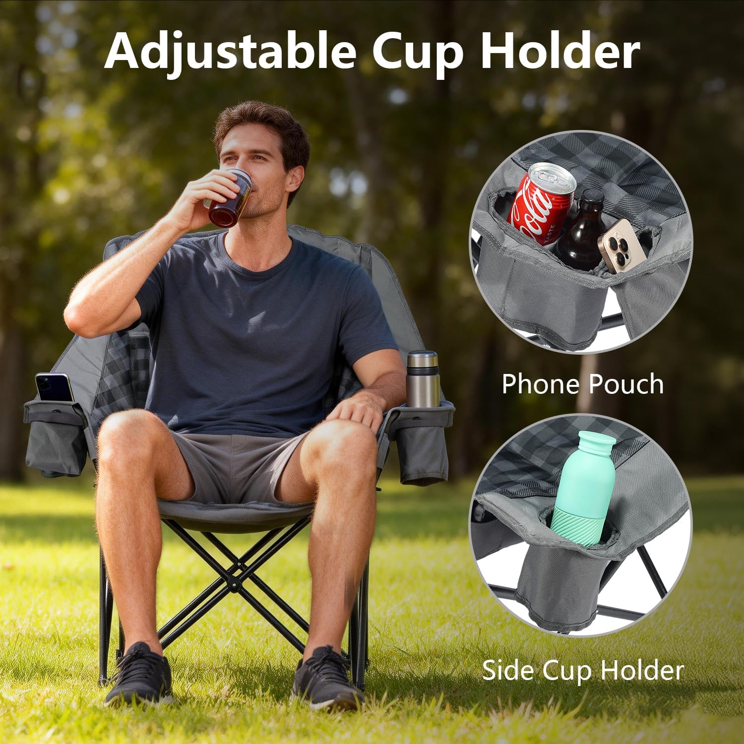 Detalle 2 de AZKORION 2-Pack Oversized Camping Chairs, Padded Oxford Fabric, 500 lb Capacity