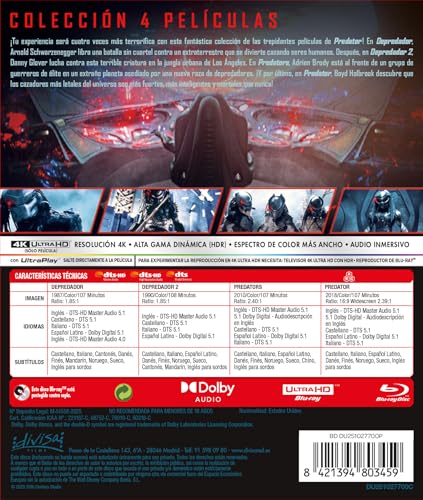 Detalle de Predator Colección 4 Películas (4K UHD + Blu-ray) de Divisa Films
