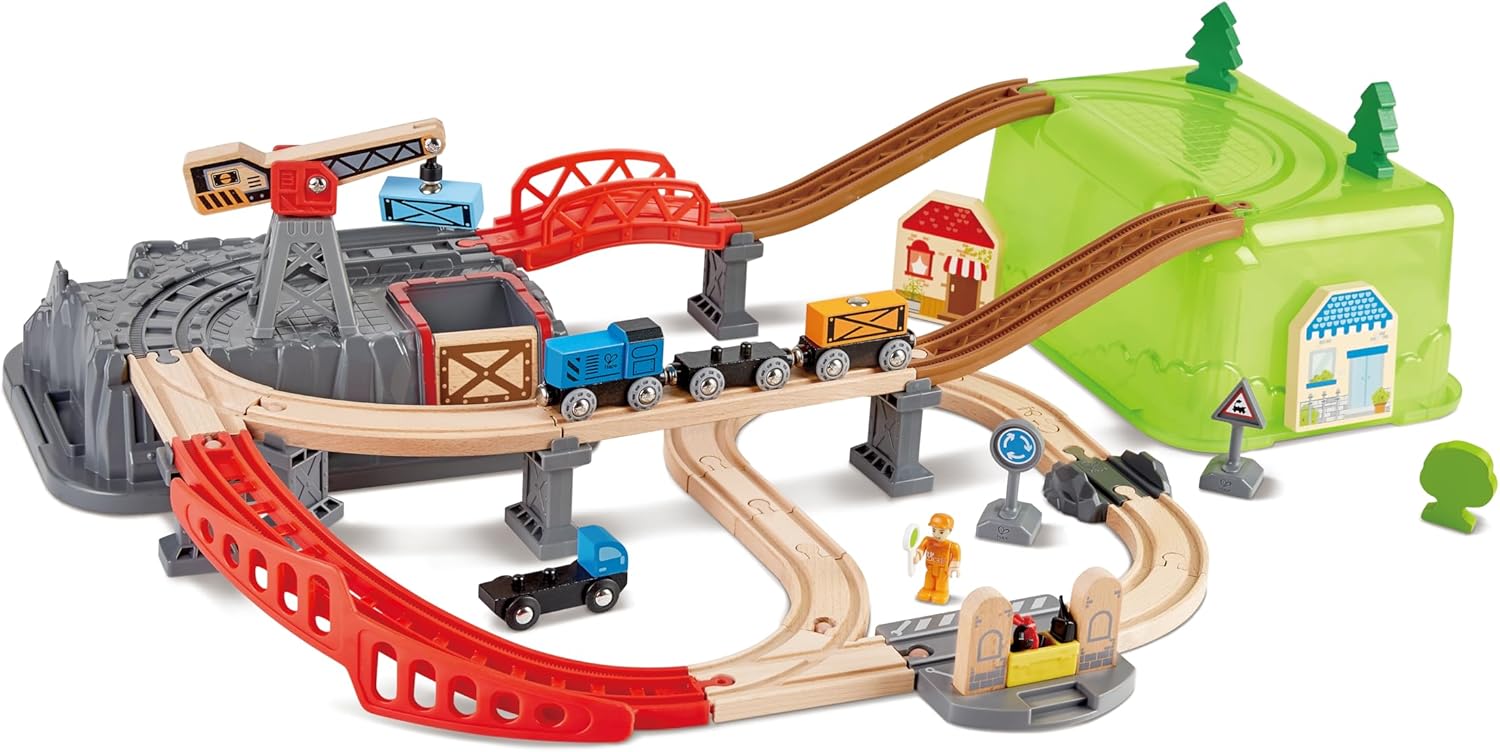 Detalle de Hape Eisenbahn-Baukasten-Set mit Lagerbox, GĂŒterzug đ
