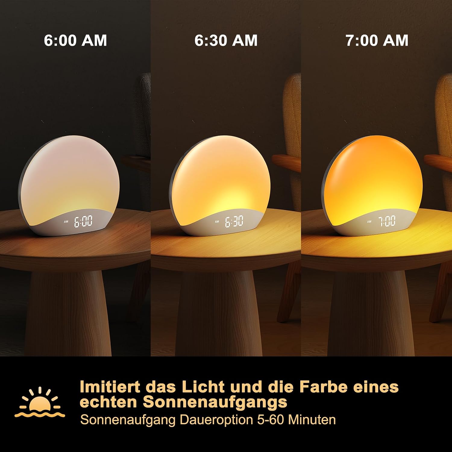 Thumbnail 2 de REACHER Sonnenaufgangs-Wecker mit Geräuschmaschine, Nachtlicht & 26 Schlafgeräuschen