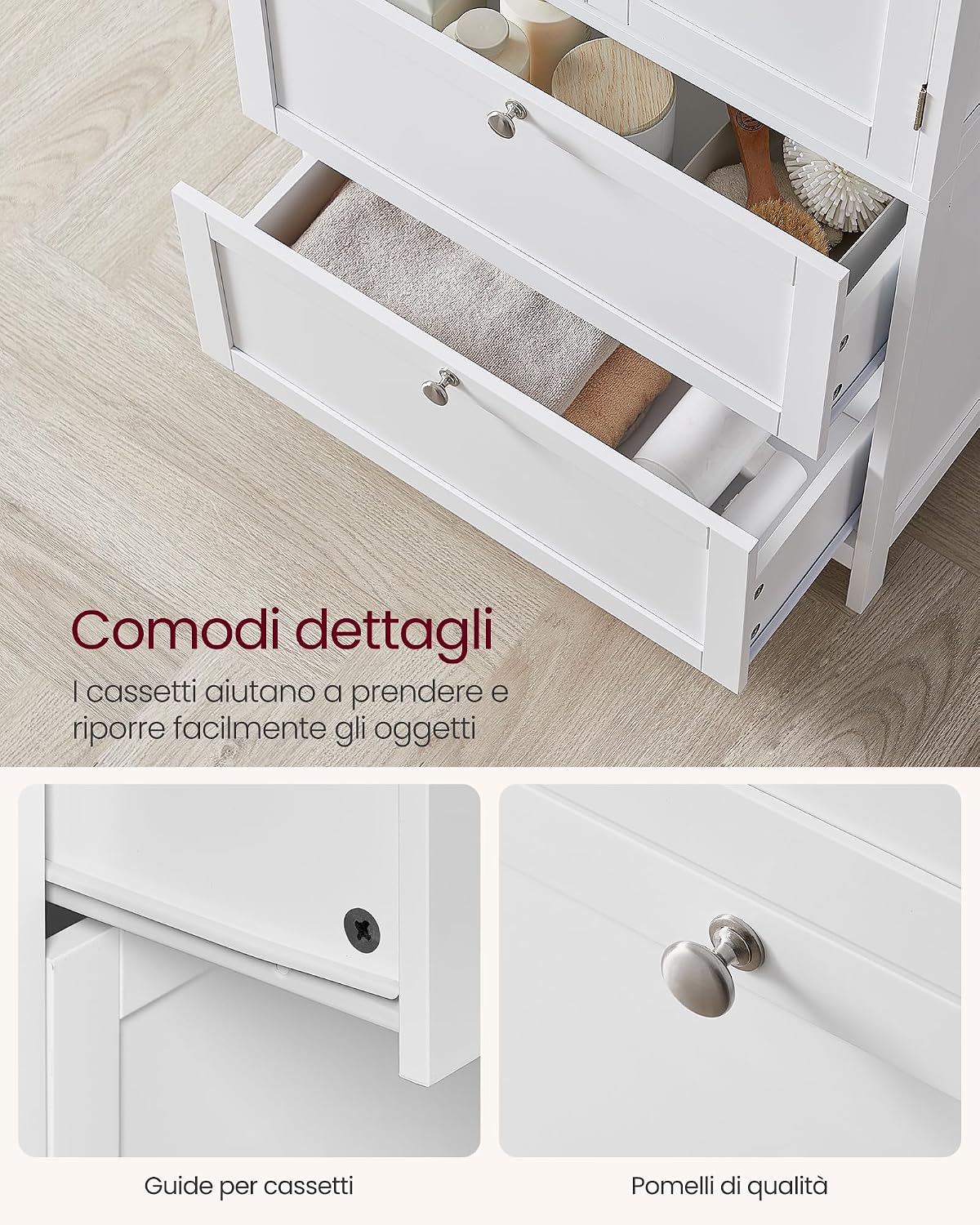 Thumbnail 6 de VASAGLE Mobile da Bagno BBC552P31: Mobiletto bianco con 2 vani e ripiani regolabili