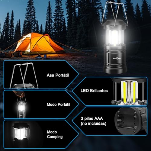 Thumbnail 3 de ILEEDear paquete de 2 linternas LED plegables para camping y emergencias (negro)
