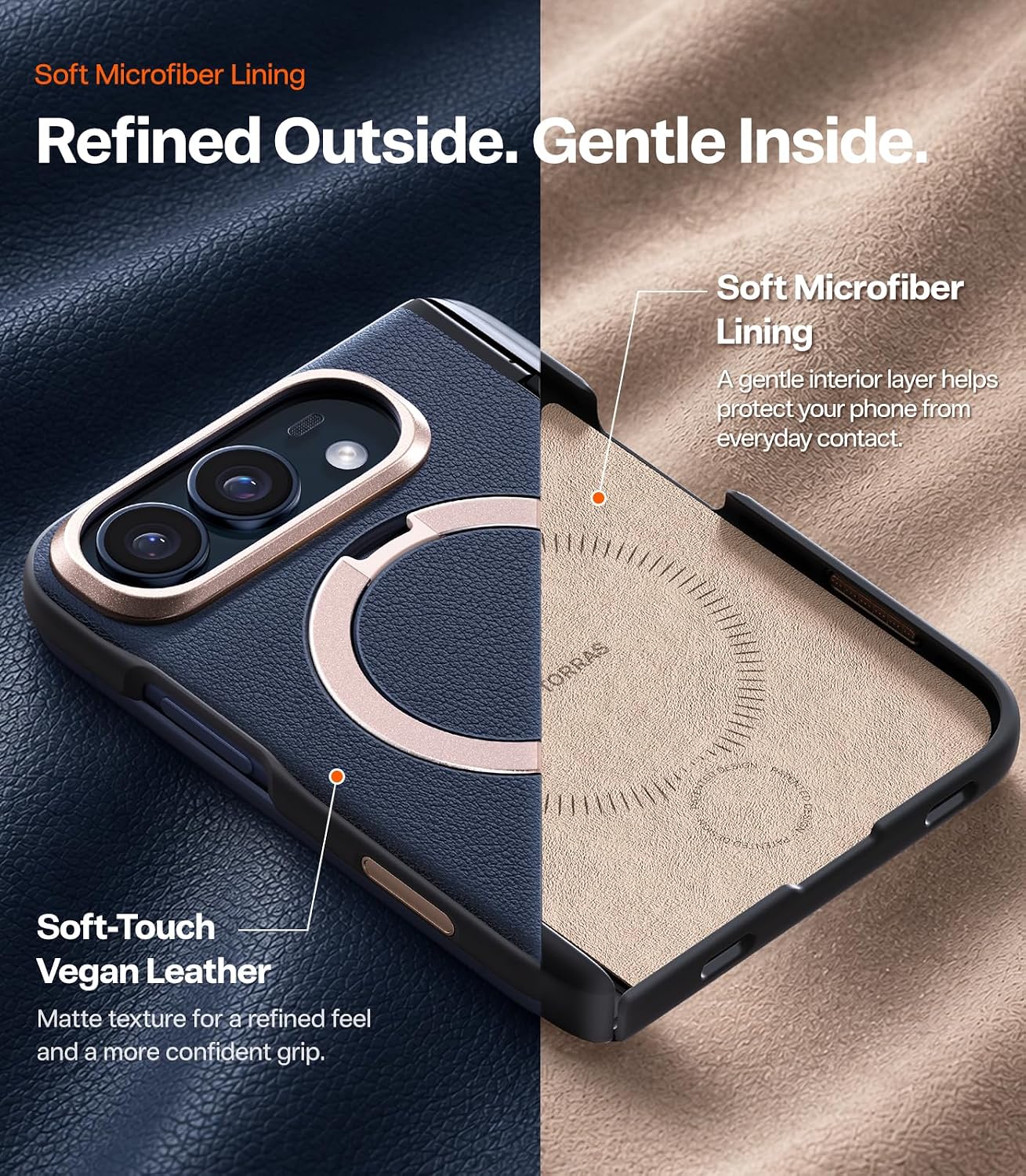 Detalle 2 de TORRAS Q3 VegSkin iPhone Duo Case with 360° Magnetic Stand, Night Sky Blue