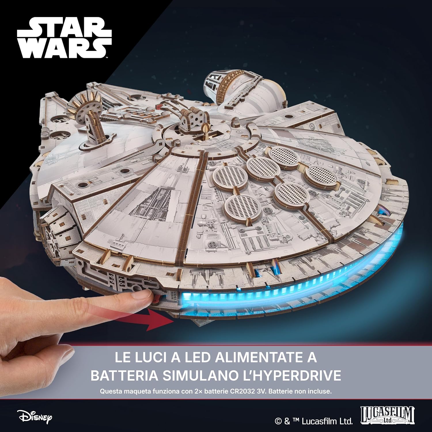 Thumbnail 6 de UGEARS Millennium Falcon Puzzle 3D in Legno – Modellino da Costruire per Adulti con LED (1235 pezzi)
