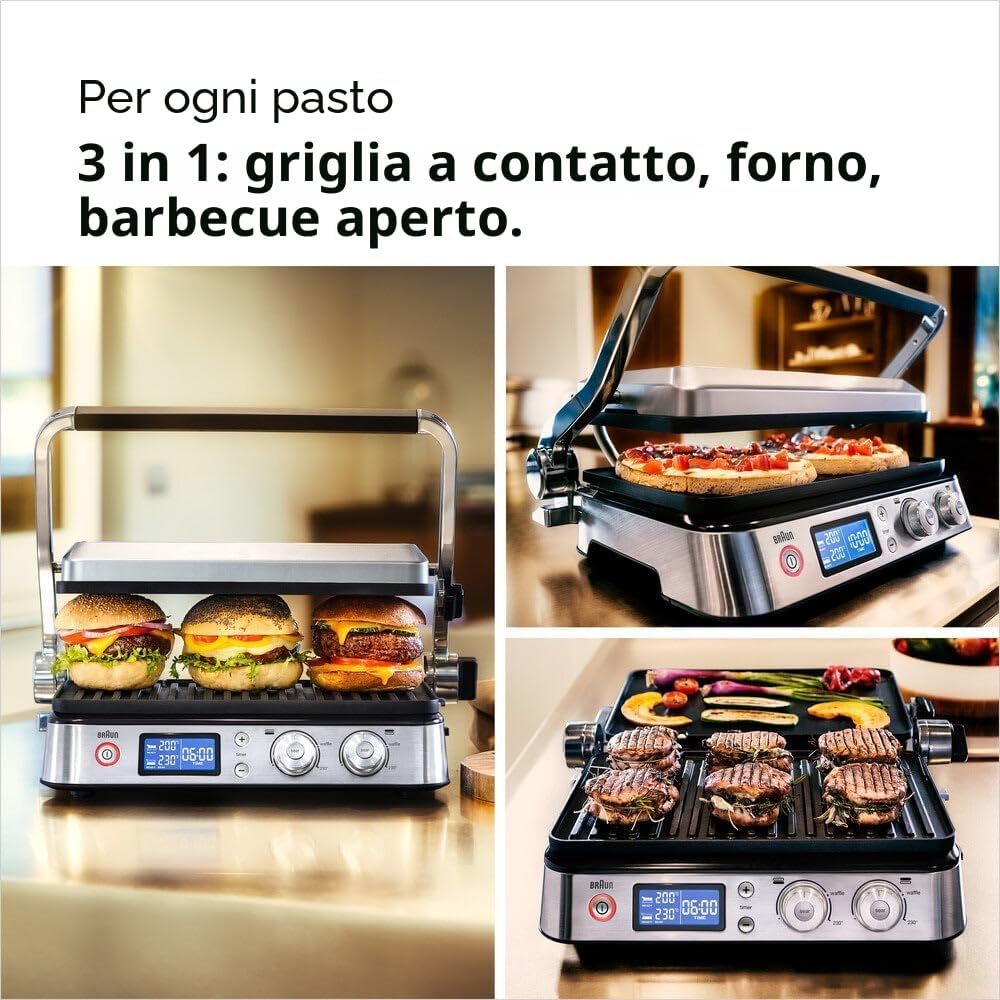 Detalle de Braun MultiGrill9 CG9043: Griglia Elettrica con 2 Termostati Indipendenti e Funzione BOOST