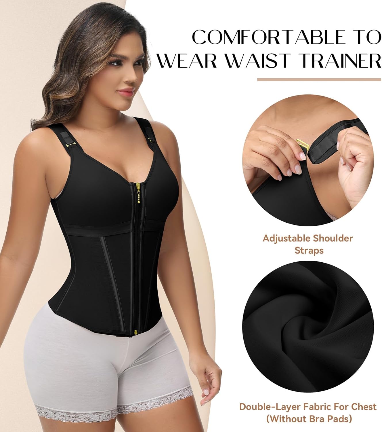 Detalle de SHAPSHE Waist Trainer Corset for Women with Tummy Control, Zipper & Hooks