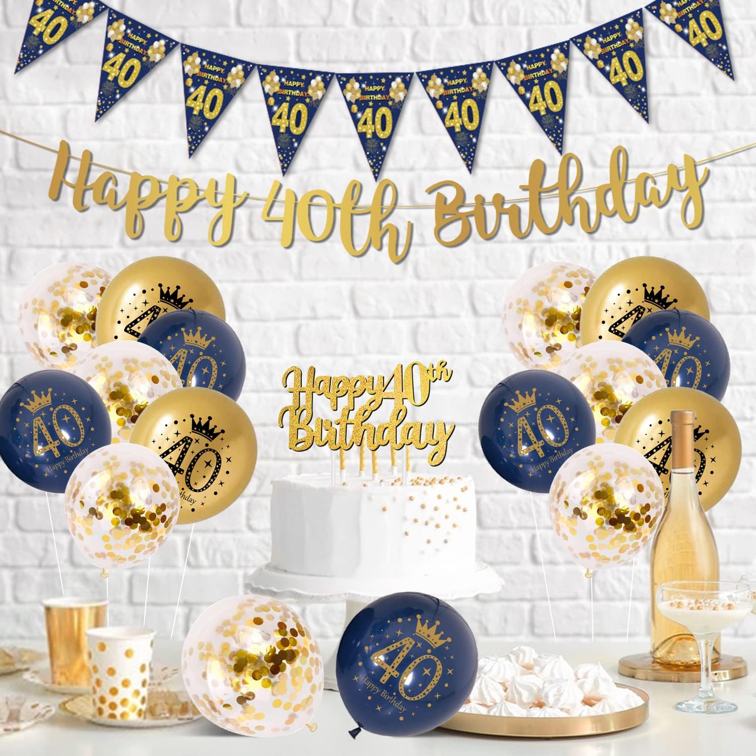Thumbnail 4 de 40th Birthday Decorations Blue and Gold Party 🎈