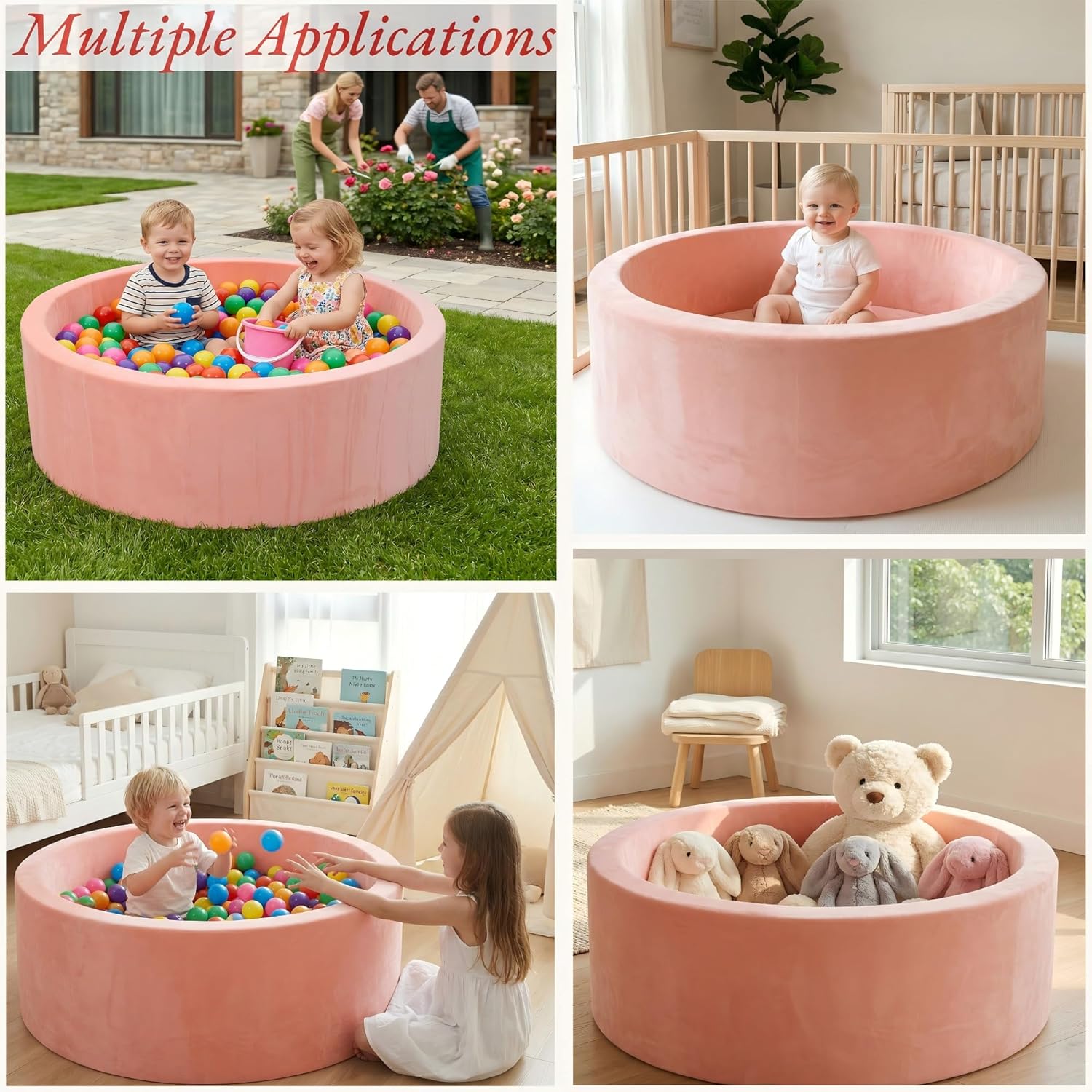 Thumbnail 3 de Foam Baby Ball Pit (35.4 x 11.8 in) Memory Sponge with Zip-Off Cover, Pink—Balls Not Included