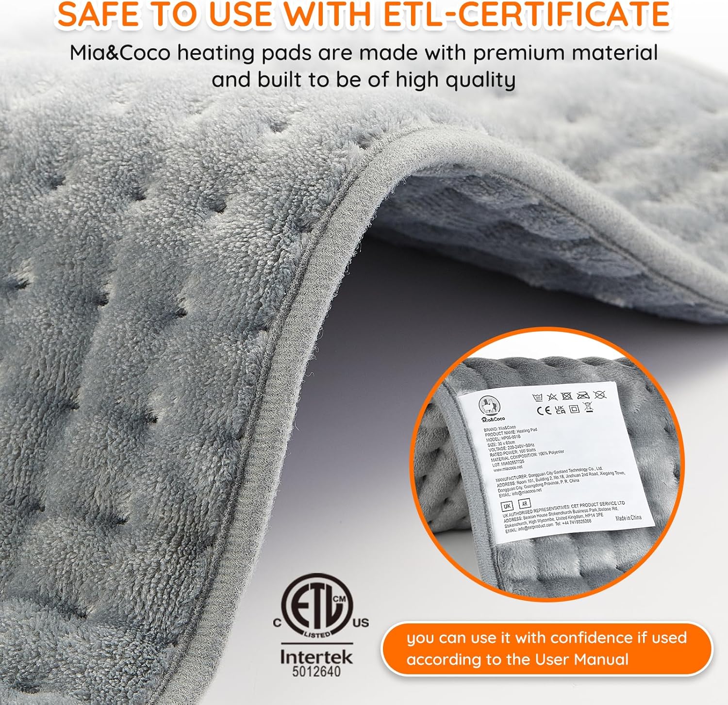 Thumbnail 5 de Electric Heating Pad for Back, Neck & Shoulders (30x60cm, Grey) with 10 Heat Levels and Auto Shut Off