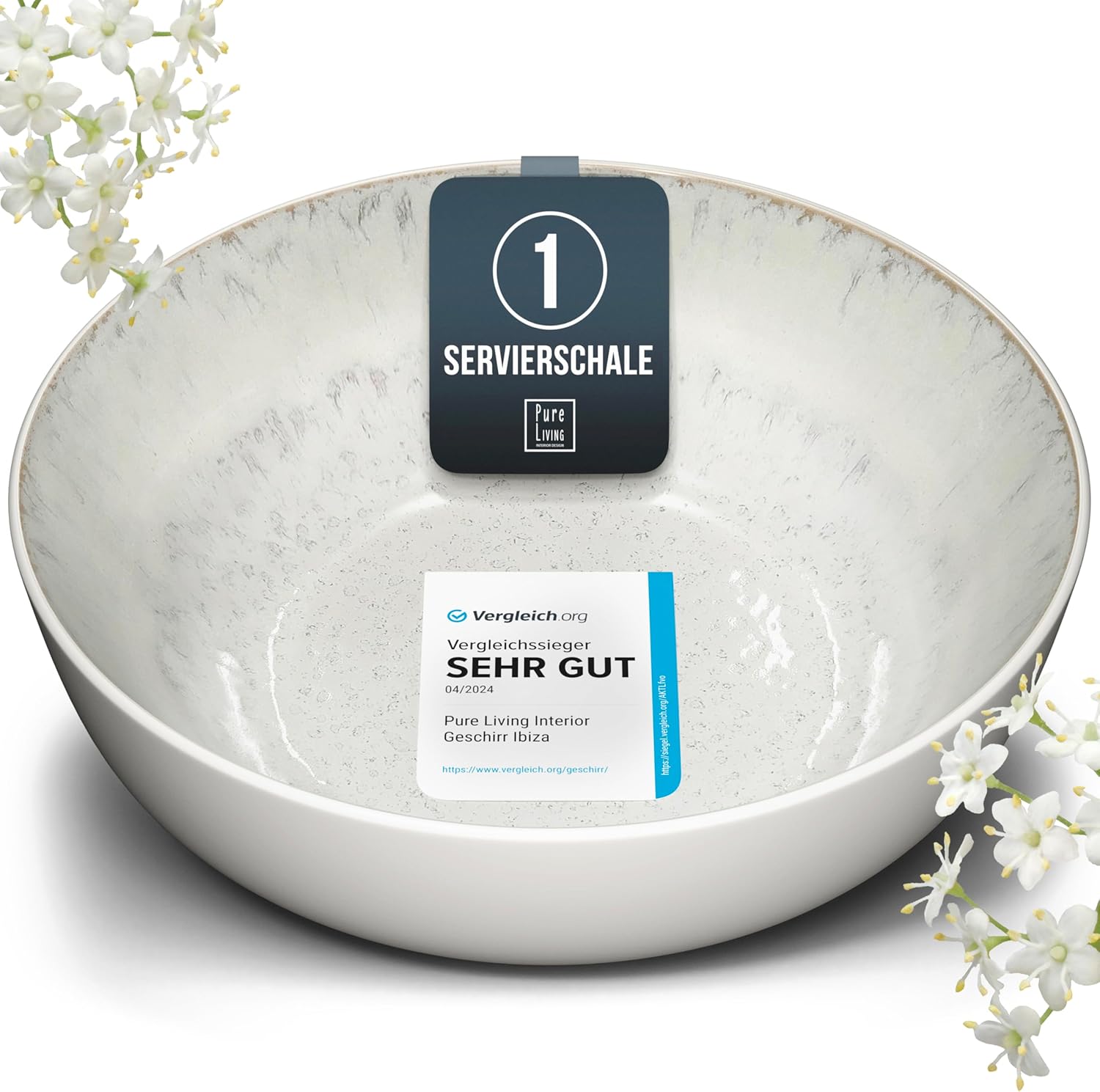Detalle de Steingut Servierschüssel Ibiza – Großes Serving Bowl aus Steinzeug, TESTSIEGER in Beige