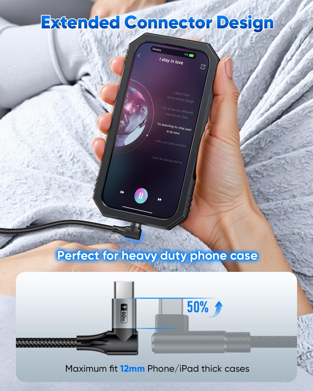 Thumbnail 1 de SUNGUY 90° USB-C auf USB-C Kabel 1 m – 2er-Pack, 60 W PD, ideal für Auto & CarPlay