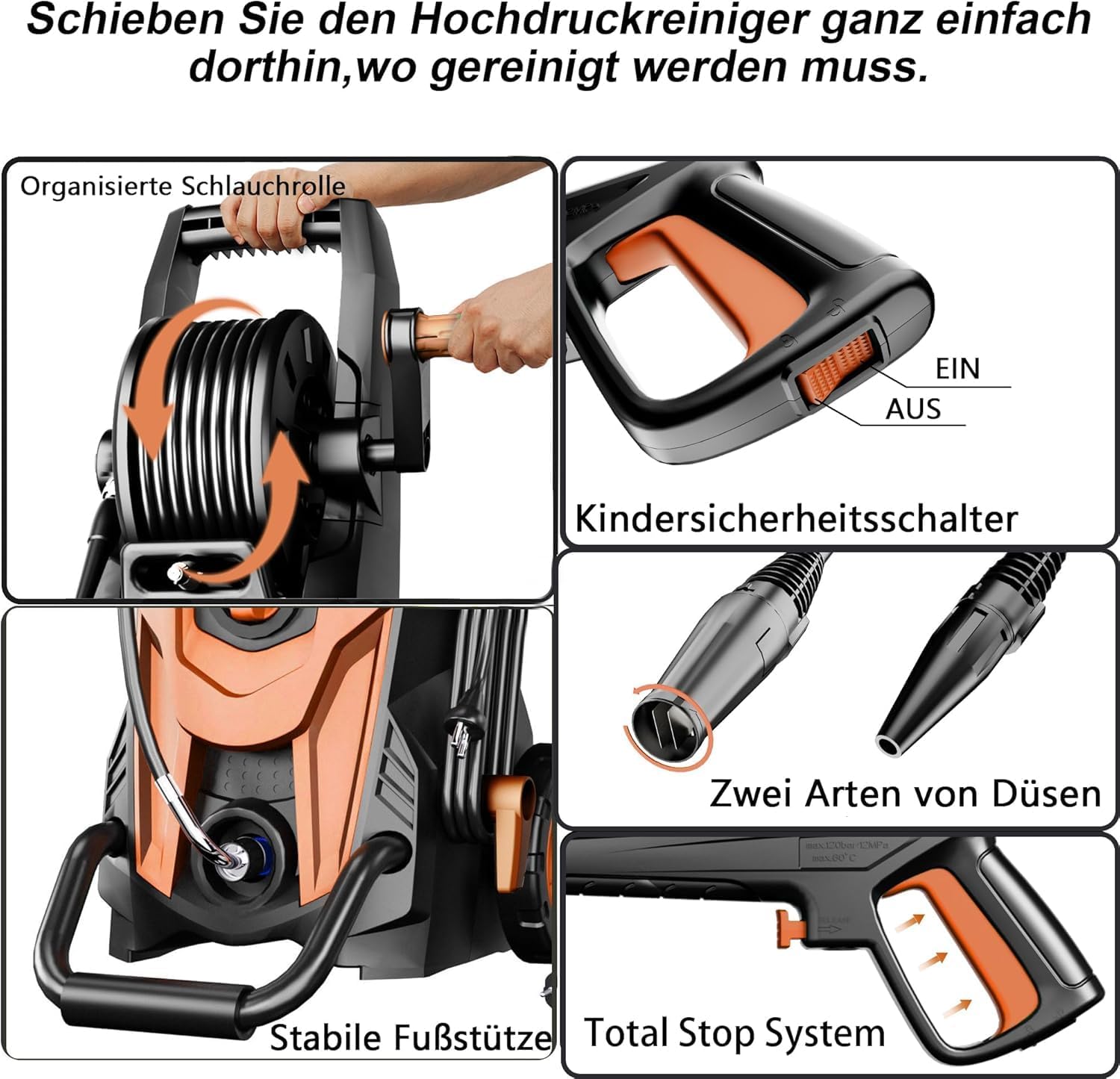 Thumbnail 4 de Hochdruckreiniger 180 Bar mit 6-in-1-Düse