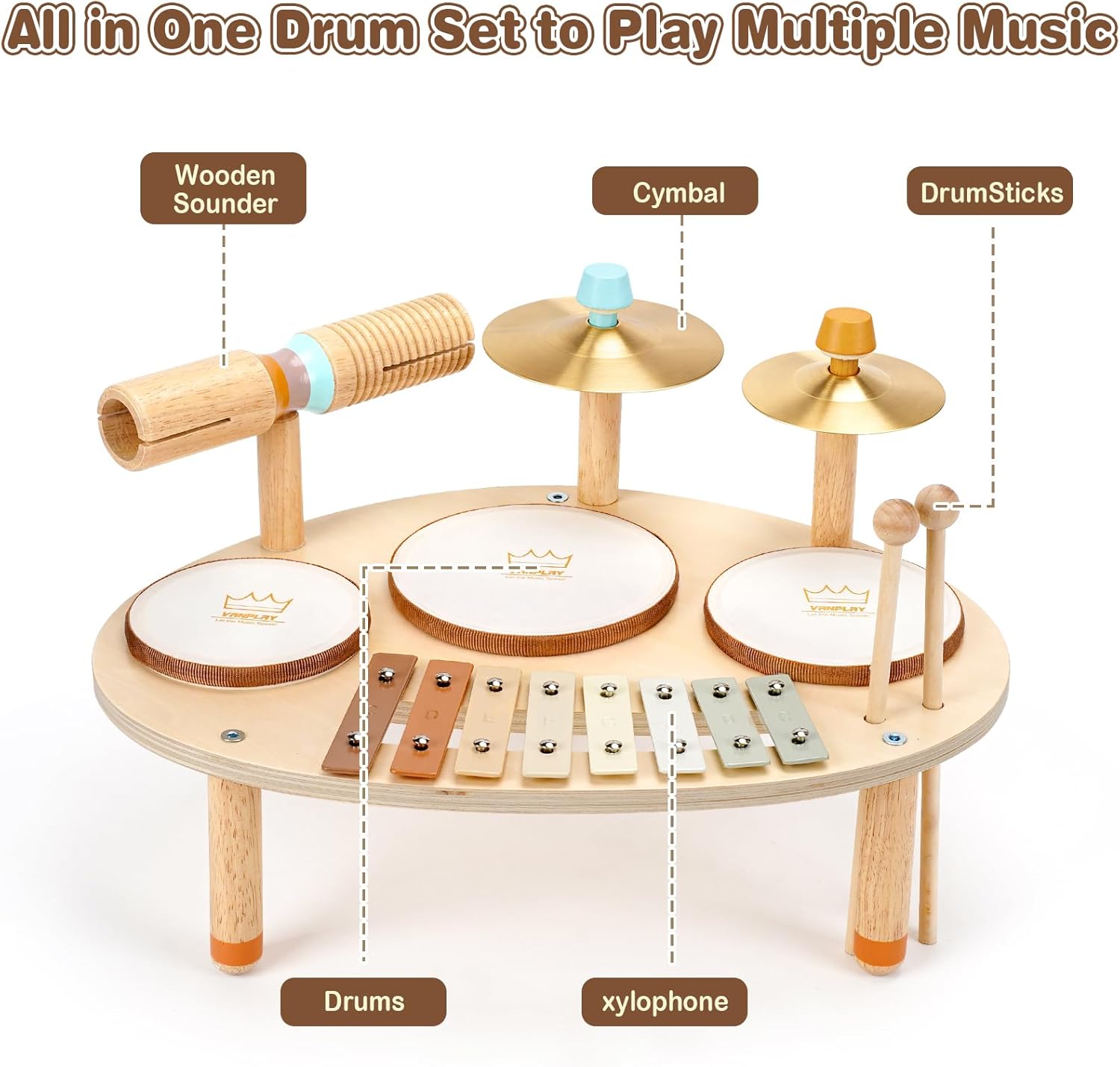 Thumbnail 1 de Vanplay Giocattoli Bambino strumenti musicali per bambini: tamburo in legno 9 in 1