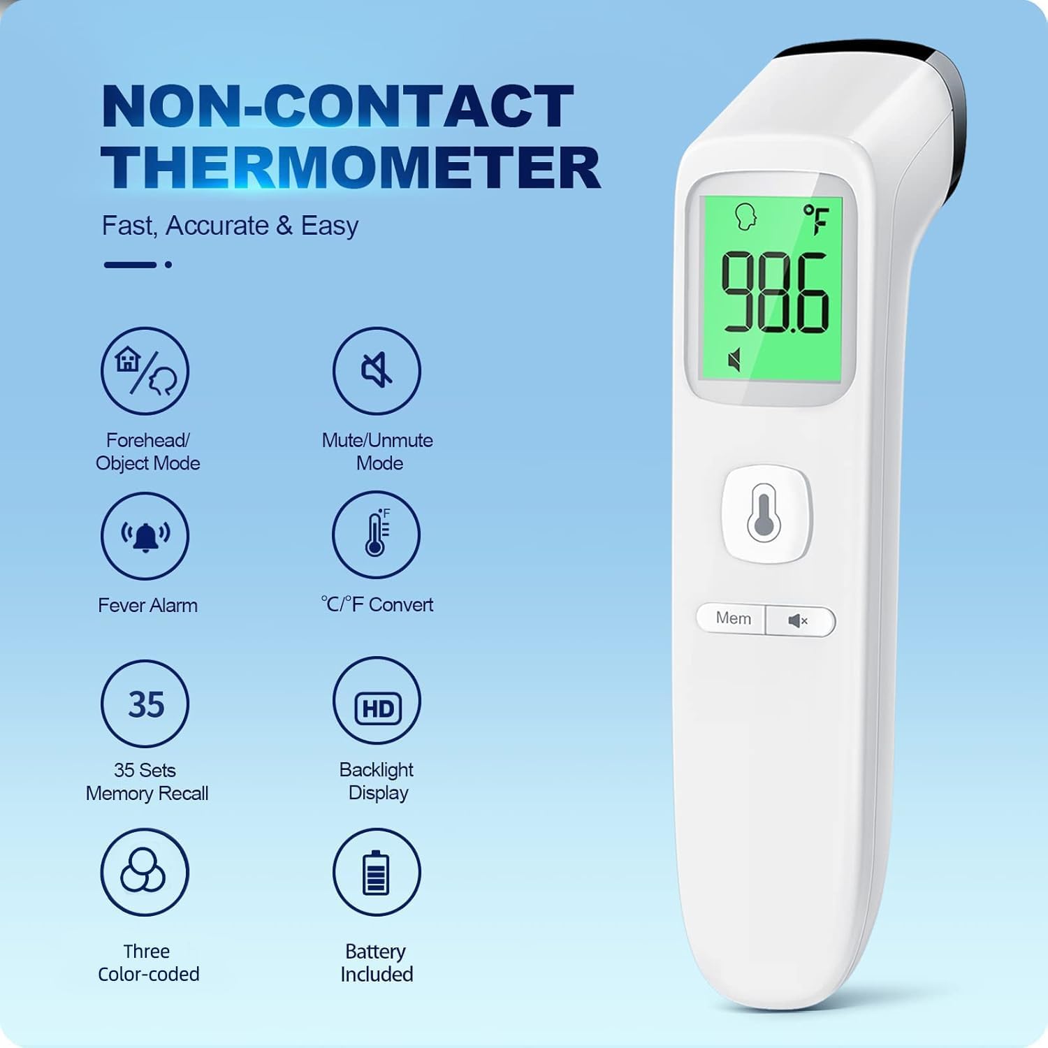 Detalle 2 de No-Touch Thermometer for Adults and Kids – 2 in 1 Forehead & Object Mode