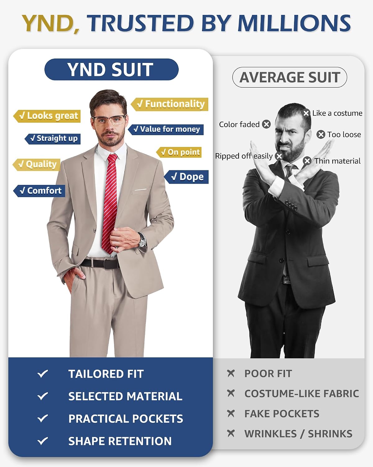 Detalle 2 de YND Men's 2 Piece Suit Slim Fit 20 Colors 👔