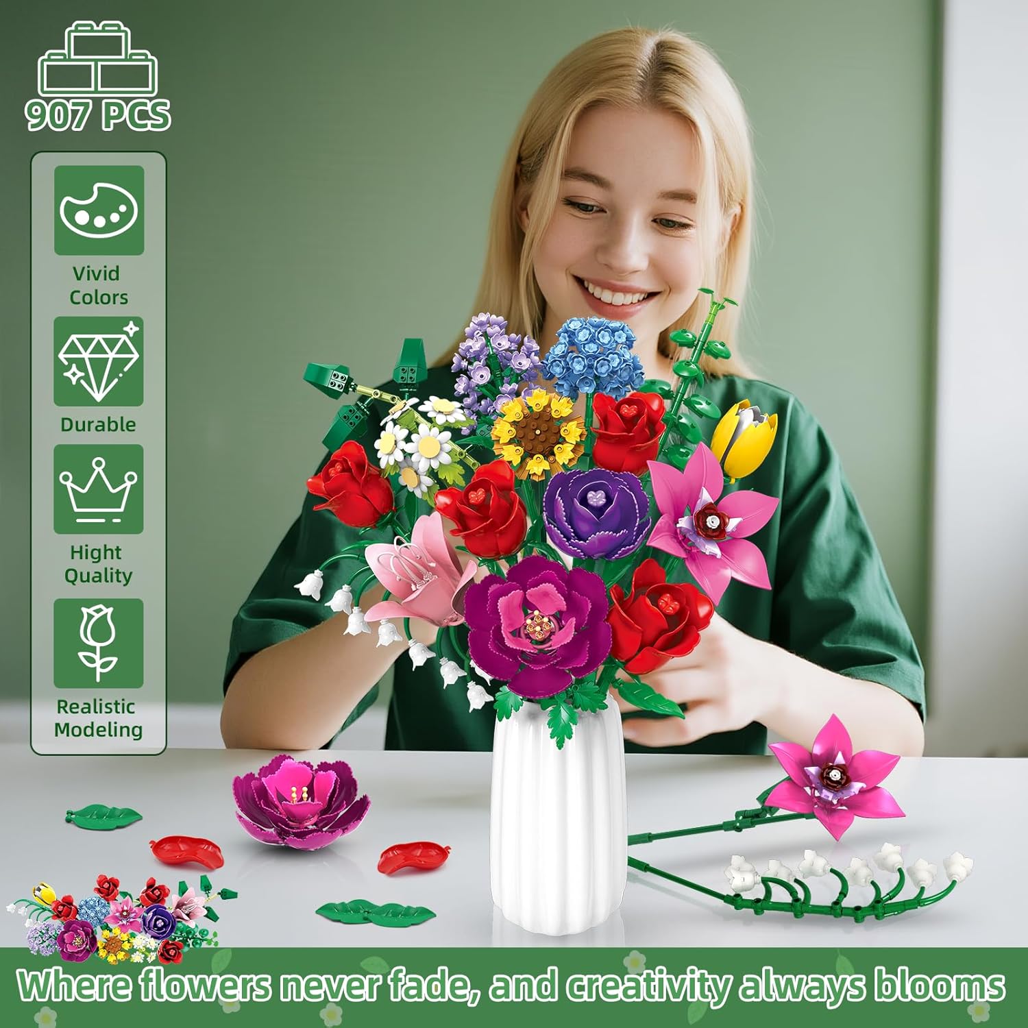 Thumbnail 1 de kiothdre Flower Bouquet Set for Adults – Botanical building blocks with roses, sunflower and more