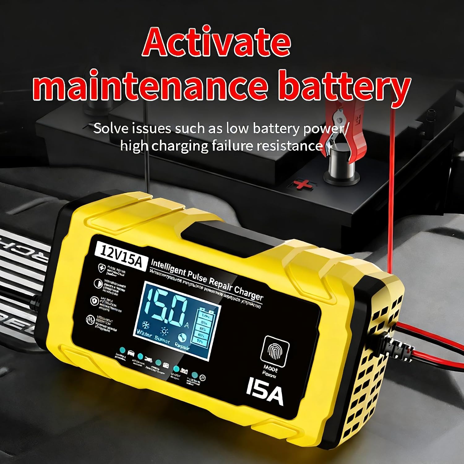 Detalle de AILRINNI 15A Chargeur de Batterie Voiture – 12V 15A, Intelligent et Automatique