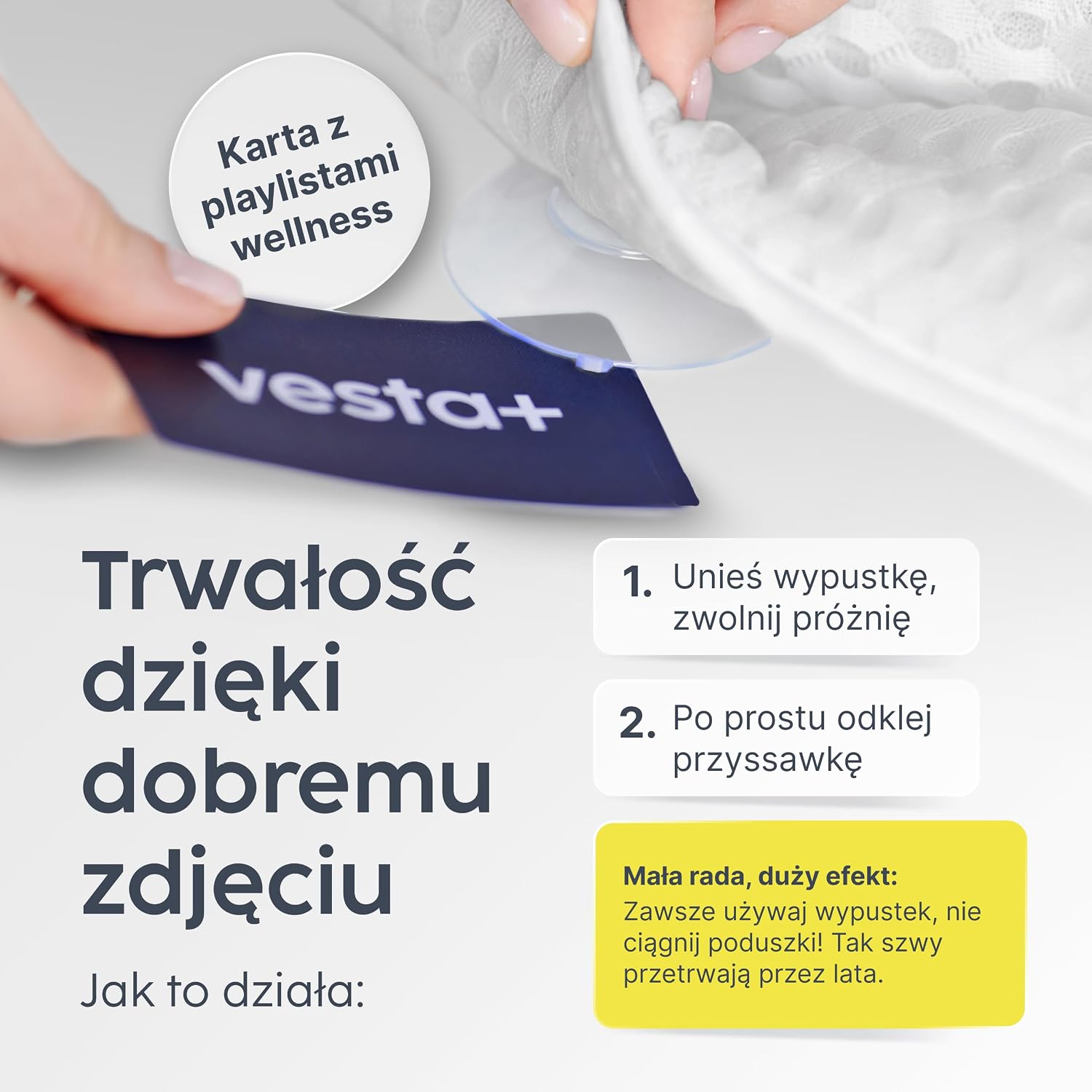 Detalle de Vesta+ BK-L-W – biała poduszka do wanny XXL, 6 przyssawek, siatka 3D