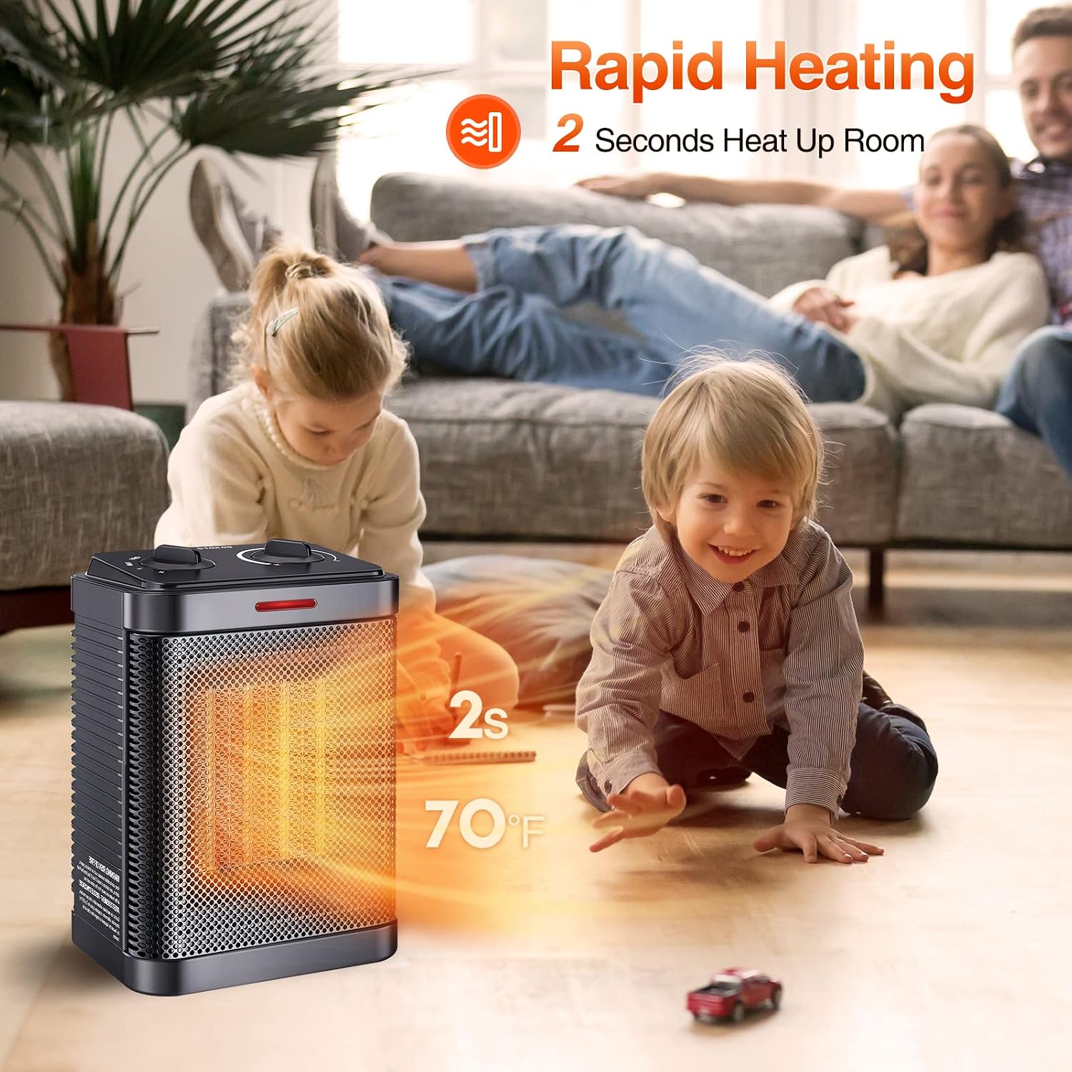 Detalle de Oprunsy PTC-SH002 Ceramic Space Heater, 1,500W, 3 Modes, Adjustable Thermostat