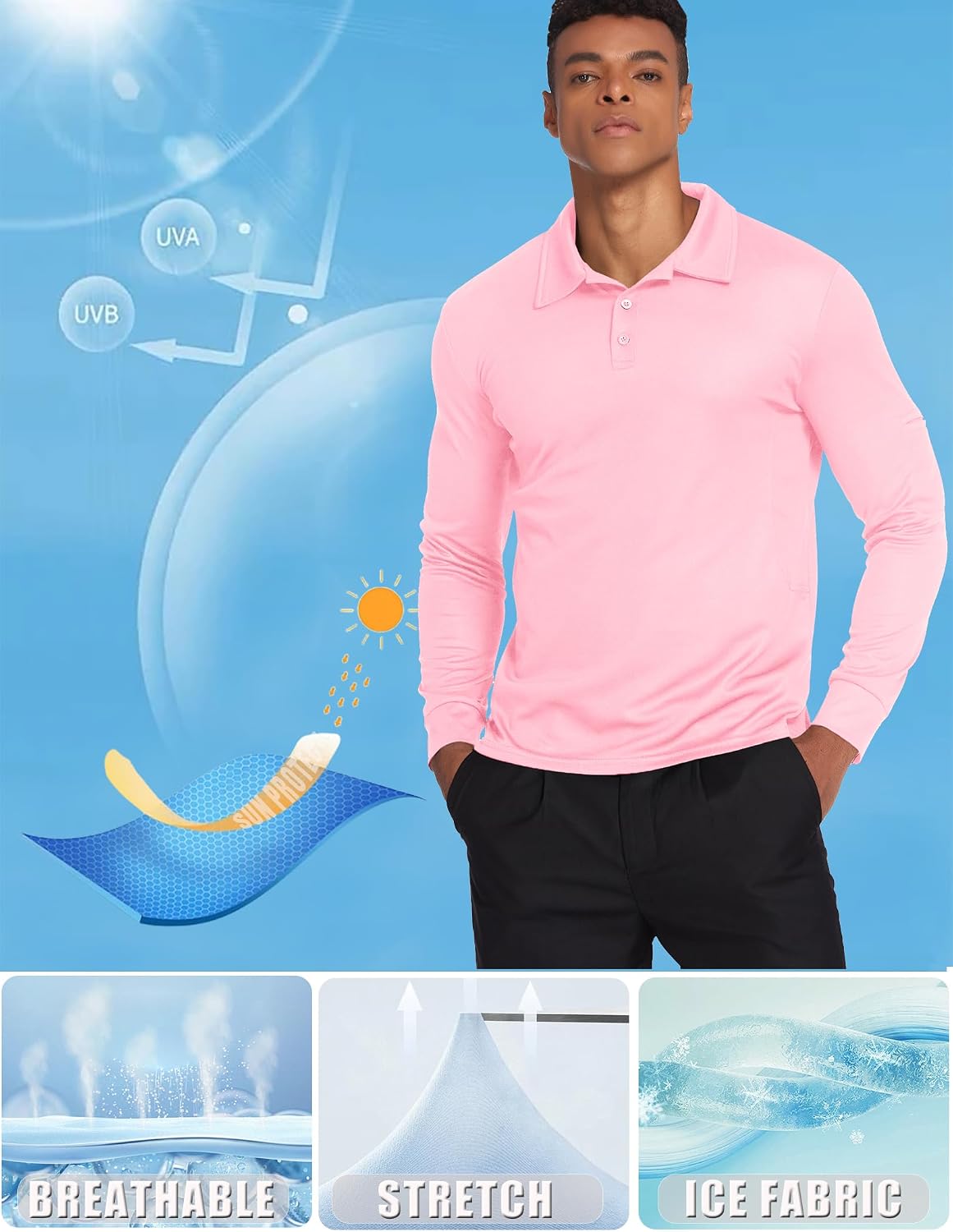 Detalle 2 de Deyeek Men's Long-Sleeve Polo Shirt, Polyester