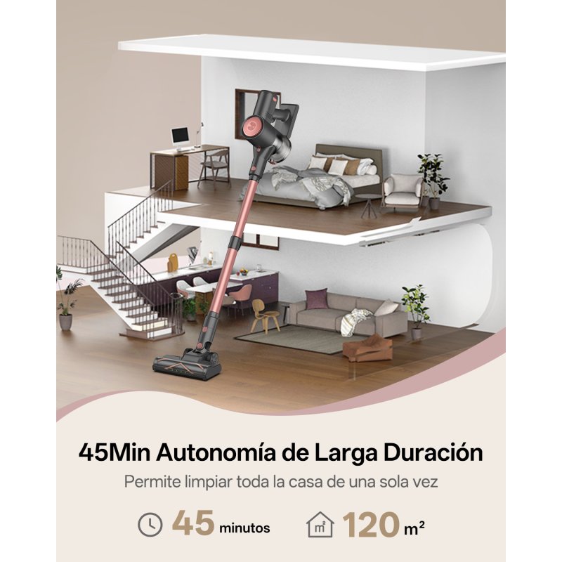Detalle de Aspiradora sin Cable Vactidy V10Pro 50KPa — autonomía de 45 minutos para una limpieza sin límites