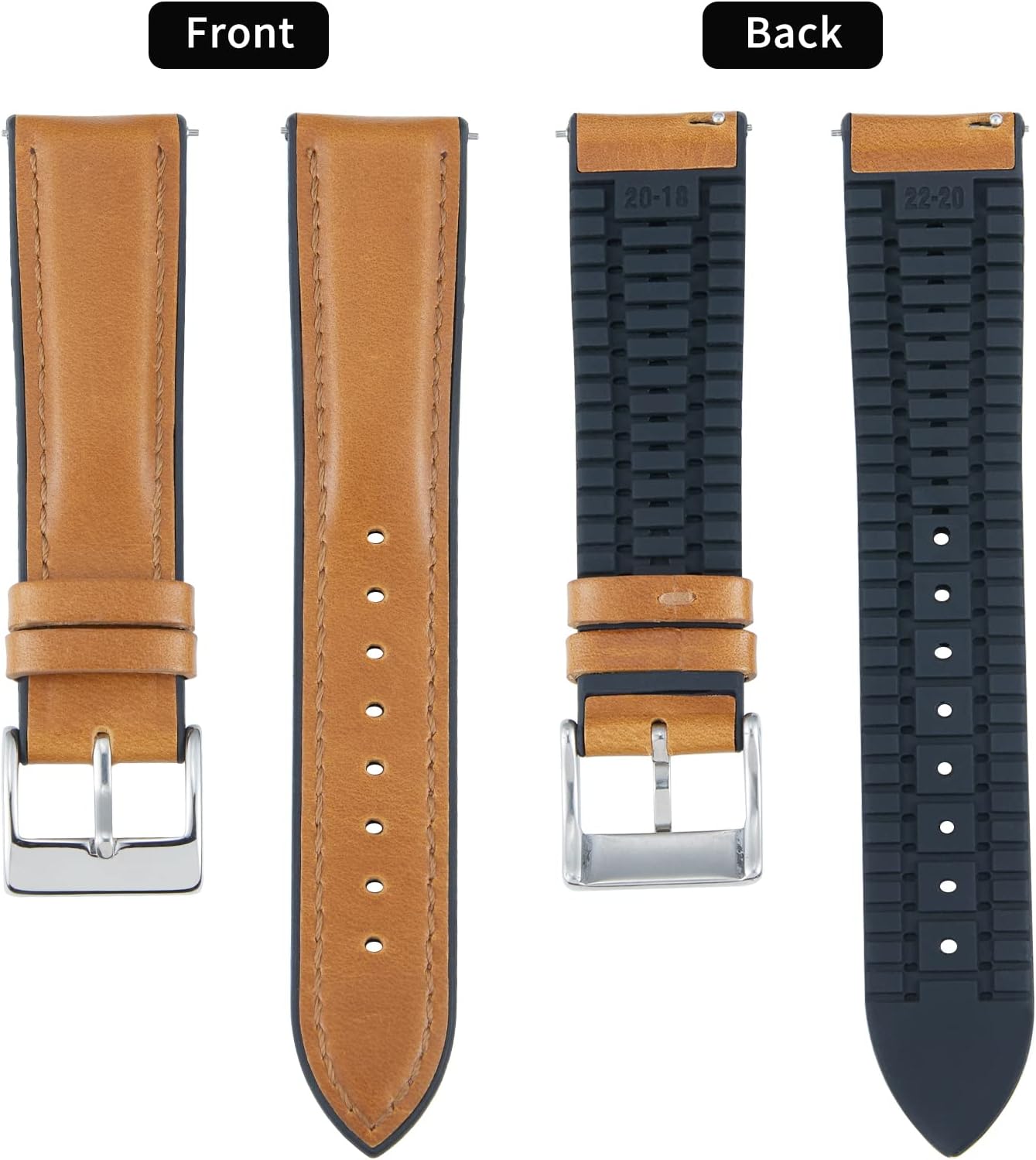 Thumbnail 1 de BINLUN oil wax leather + silicone hybrid watch strap (14mm–22mm) with quick-release bars