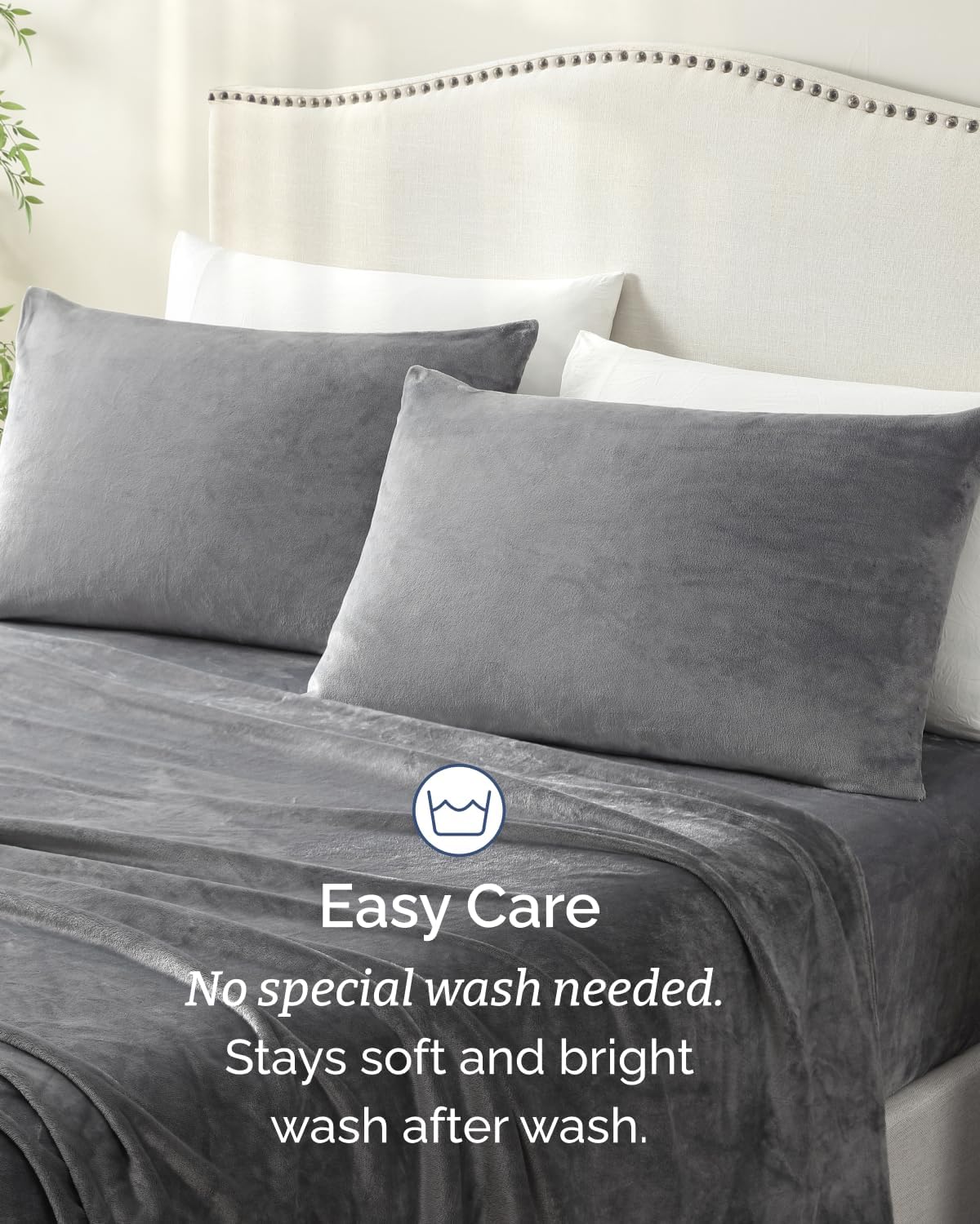 Thumbnail 5 de CGK Unlimited Queen Fleece Sheet Set, Dark Gray, Deep Pockets