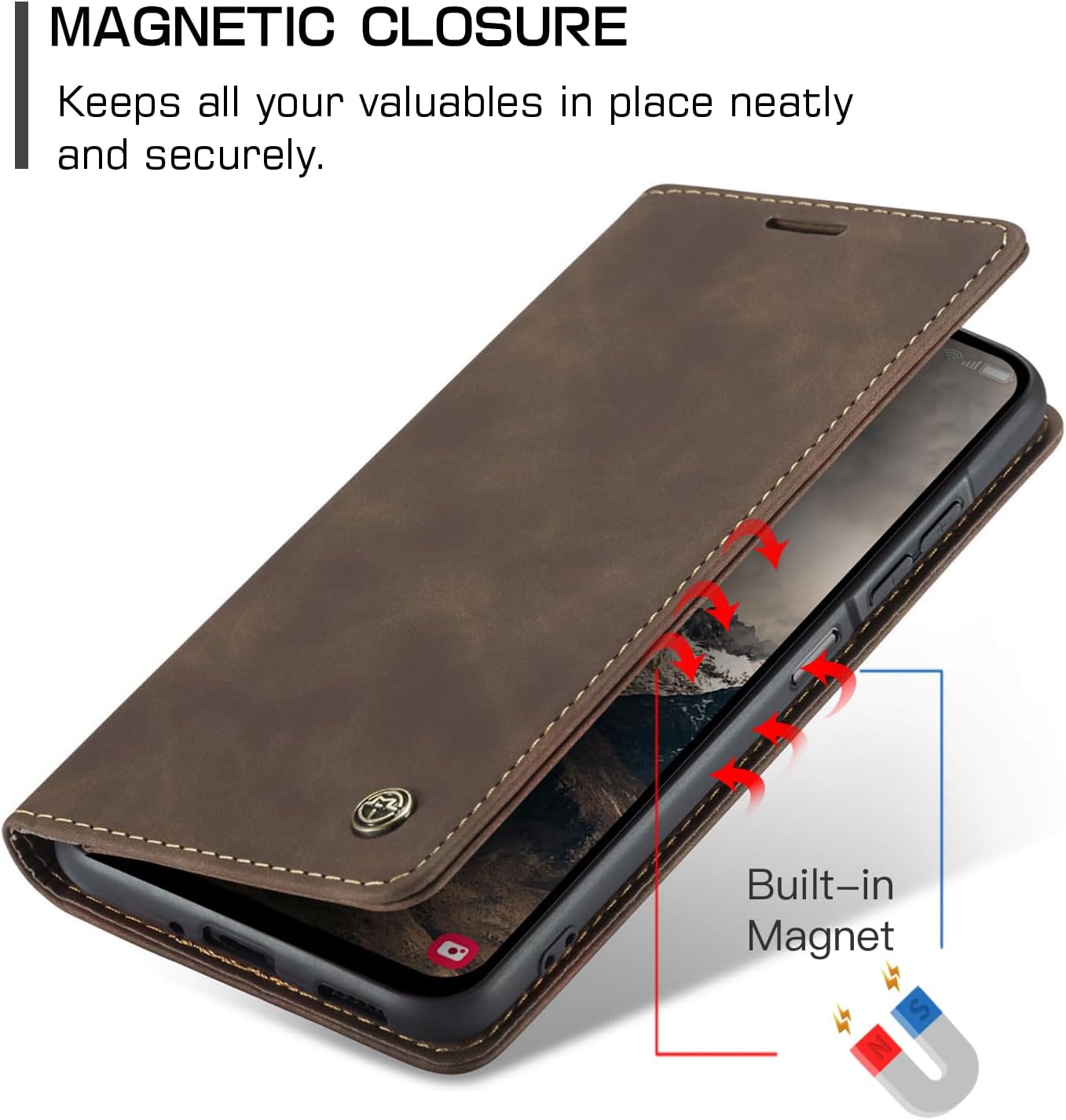 Detalle de Cracedily Flip-Hülle aus Premium PU-Leder für Samsung Galaxy A17 5G – Kaffee
