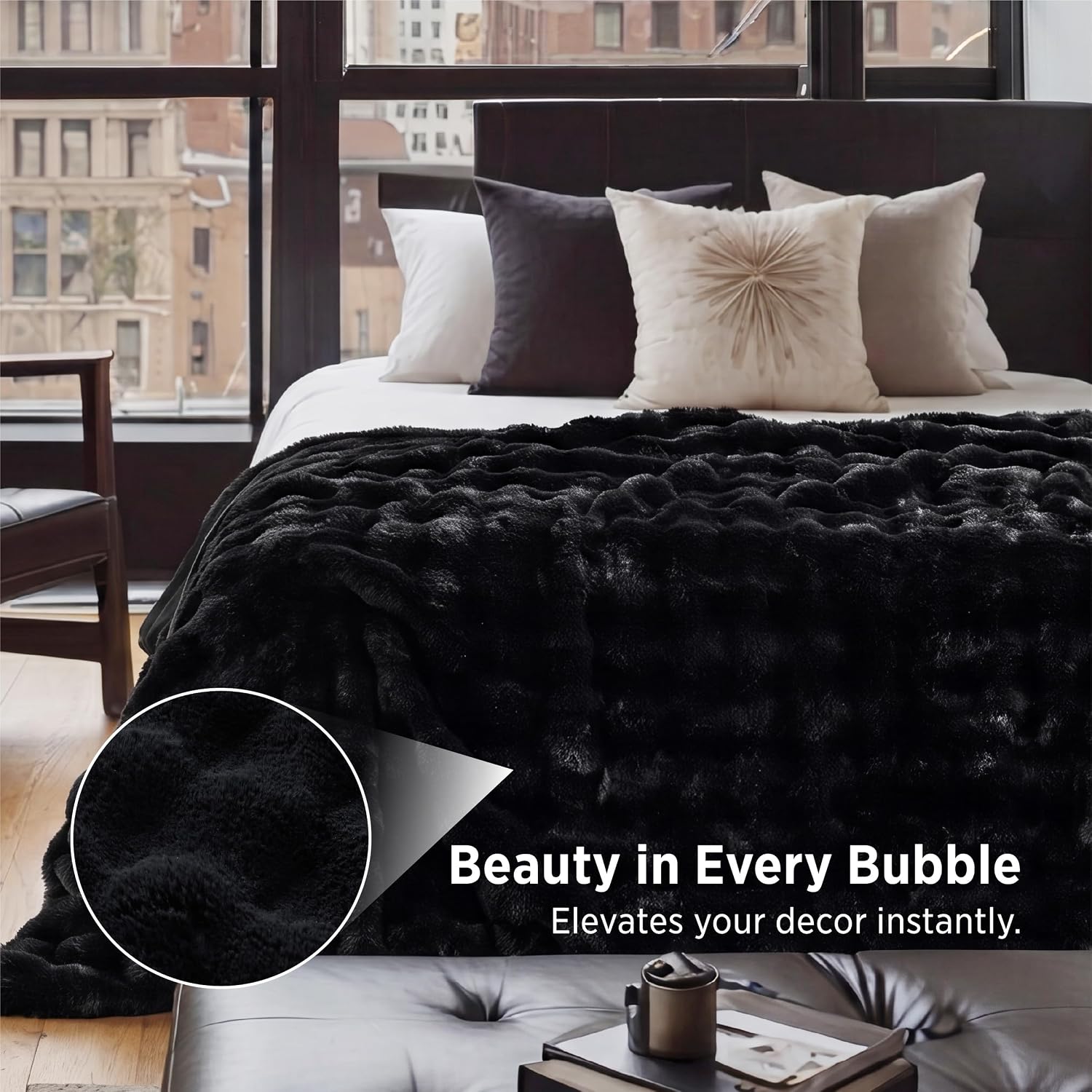 Detalle de Bedsure Faux Fur Blanket, 104 x 90 Inches