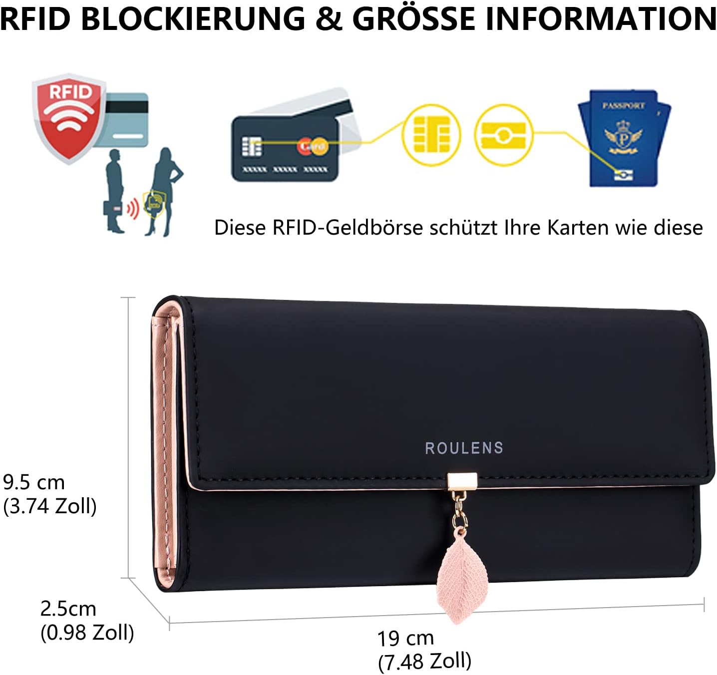 Thumbnail 1 de Roulens RFID Blockierung Damen-Geldbörse mit 9 Kartenfächern und Münzfach