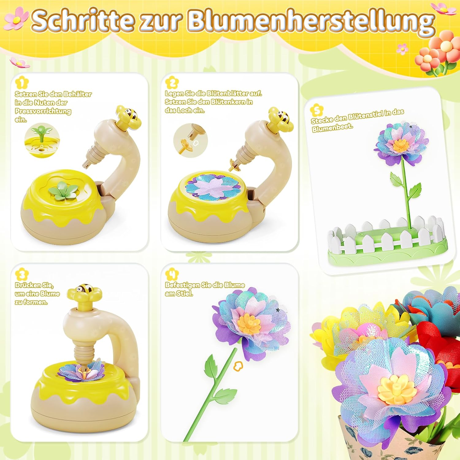 Detalle 2 de Blumenstrauß-Bastelset DIY Blumen für Kinder ab 3 Jahren (Gelb)