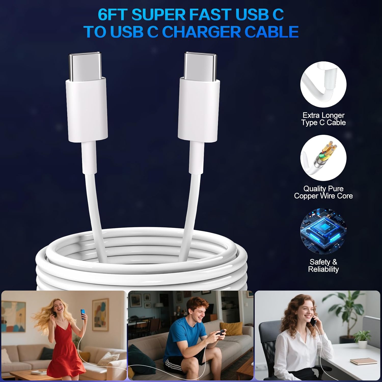 Detalle 1 de USB-C Charger with 6-Foot Cables