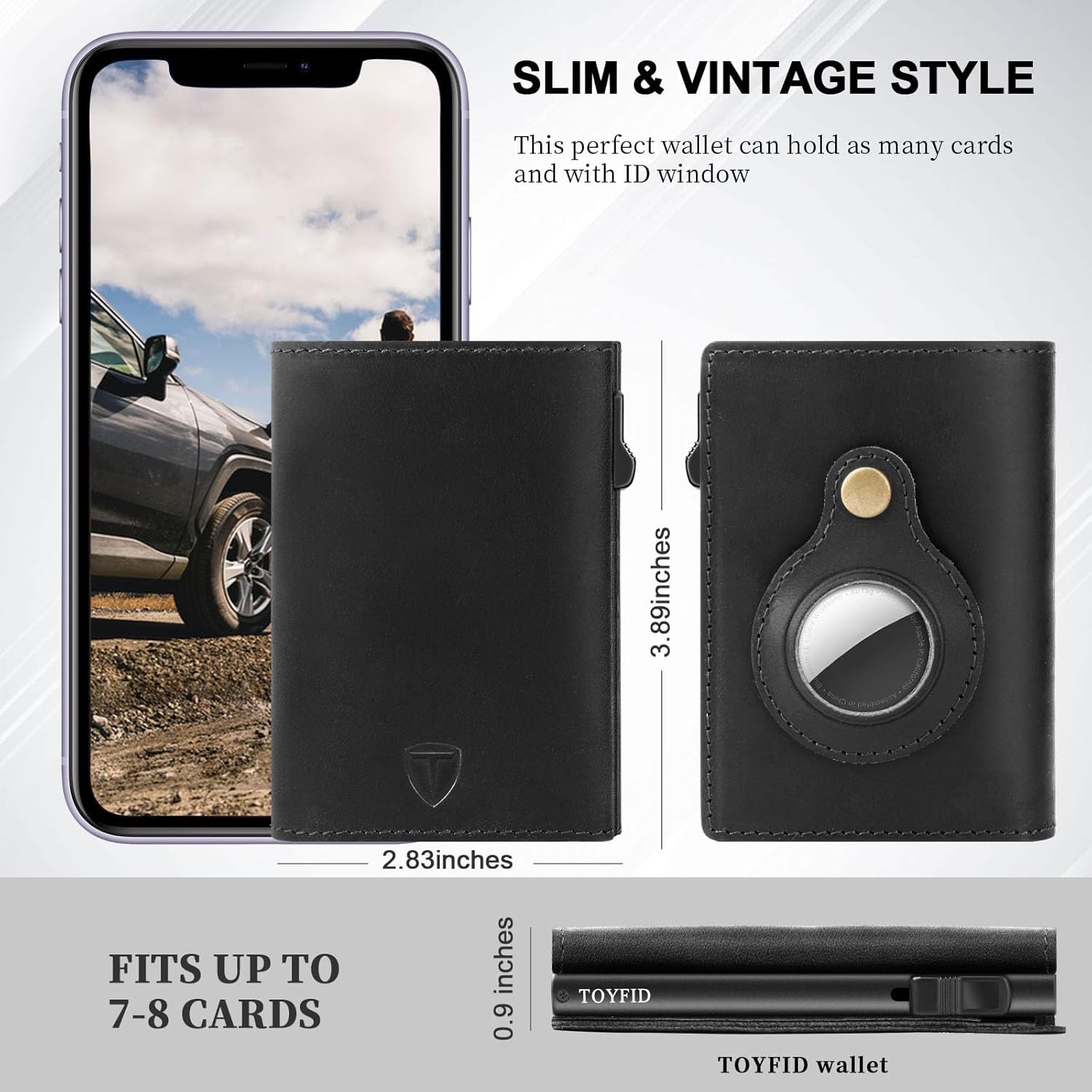 Detalle de TOYFID Leather Wallet for Men with RFID Blocking Pop Up Card Holder and AirTag Slot