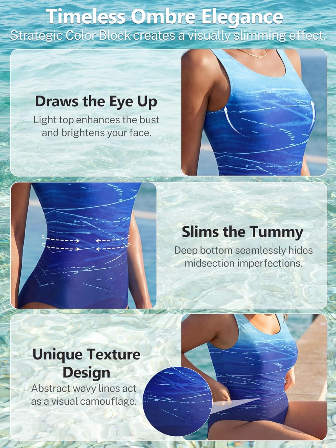 Thumbnail 3 de American Trends Athletic One Piece Swimsuits for Women — Modest Coverage with Criss-Cross Back