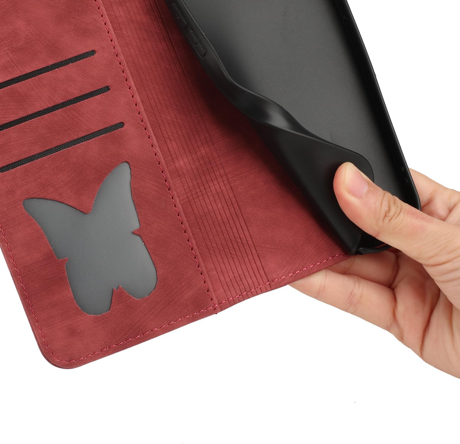 Detalle de Nodigao Leder-Flip-Hülle mit Katzenmotiv für Samsung Galaxy A26 5G / A17 4G/5G – Rot