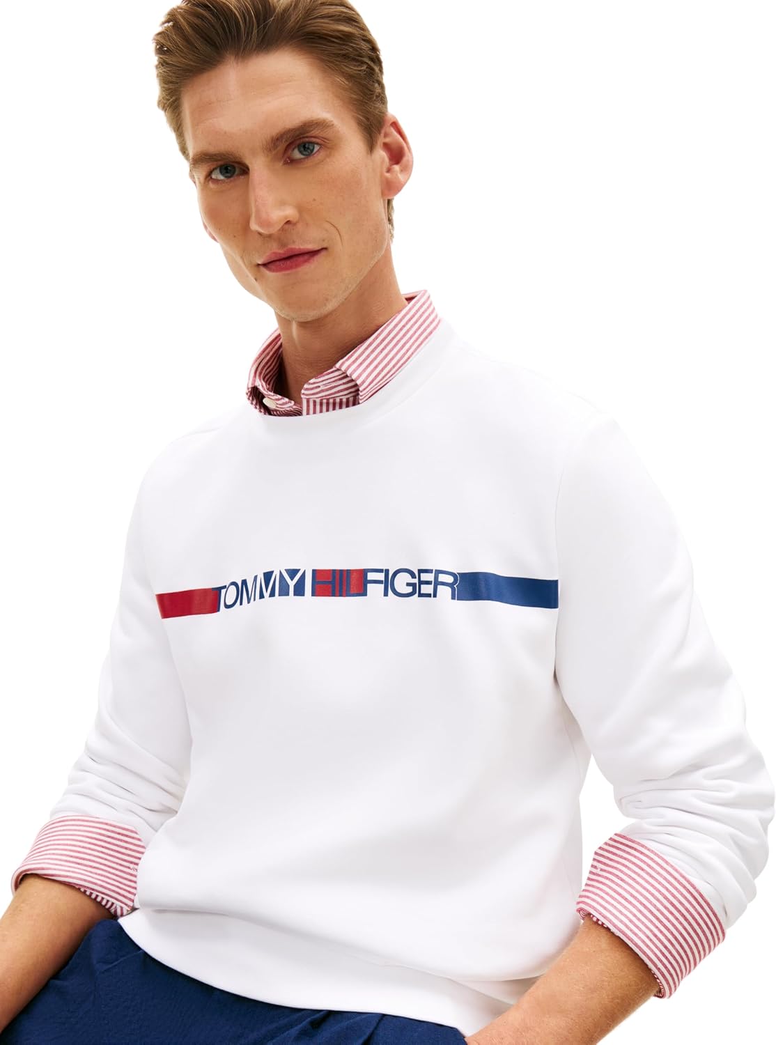 Detalle de Tommy Hilfiger Brand Love TR Stripe Sweatshirt Mw0mw42465 – Felpa pullover unisex uomo