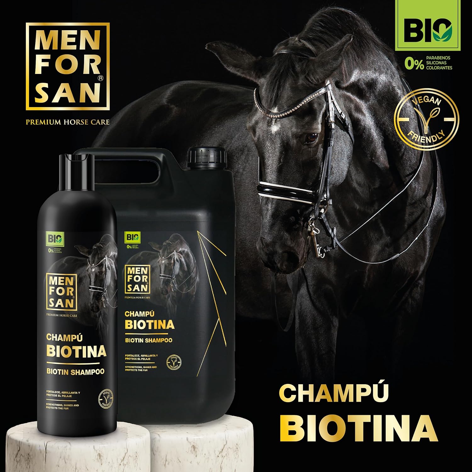 Detalle de MENFORSAN Shampoo biotina per cavalli, 1L – Biologico, vegan friendly e 100% naturale