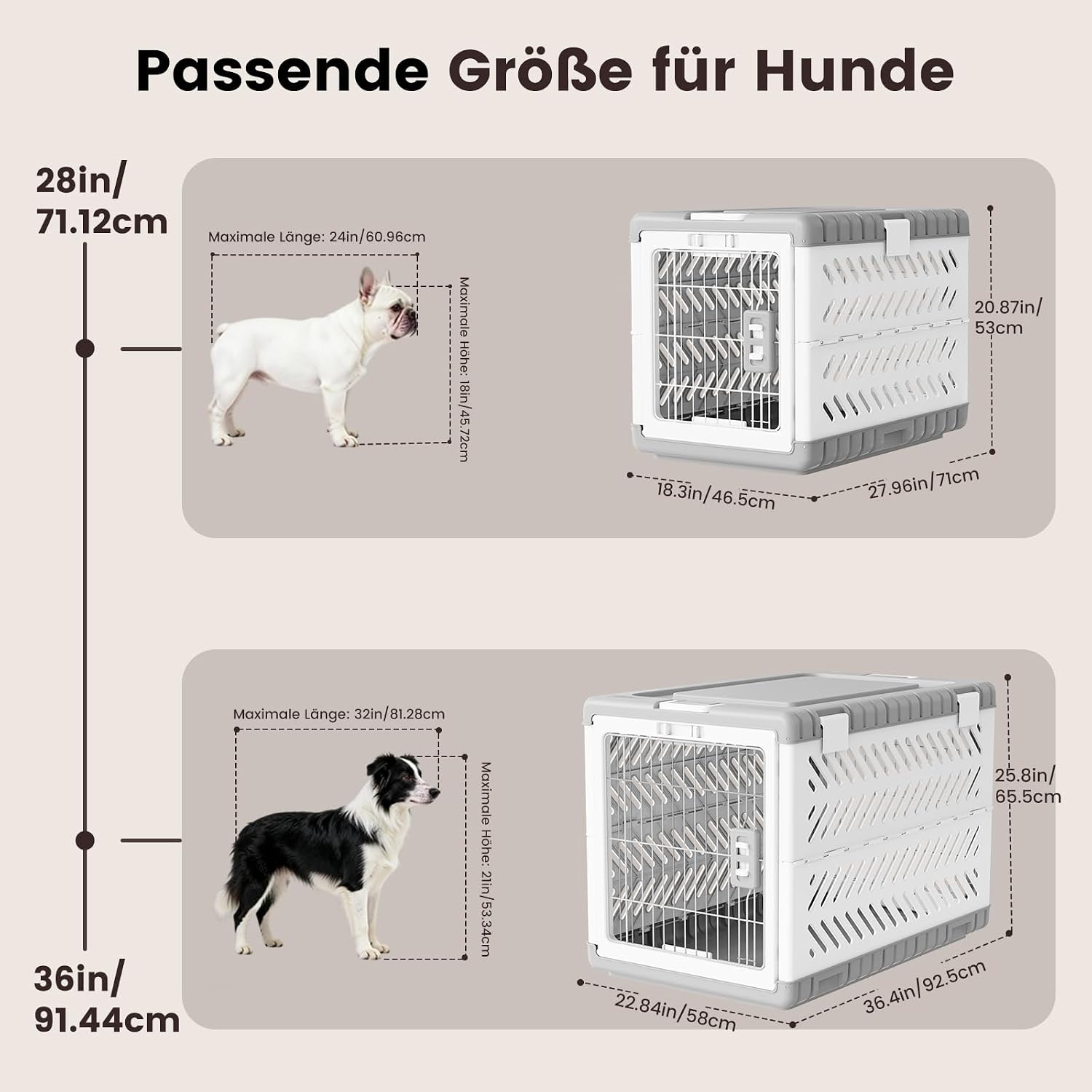 Detalle de Gardner Pet Faltbare Hundetransportbox Acryl 92x58x66 cm – Weiß, sicher, flexibel