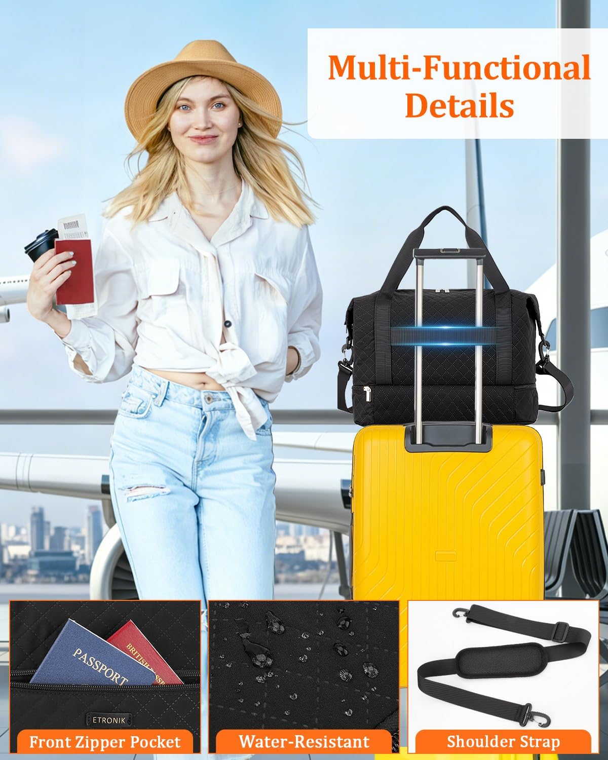 Thumbnail 4 de ETRONIK Easyjet Cabin Bag 45x36x20, 32L Travel Duffle with Shoe Compartment