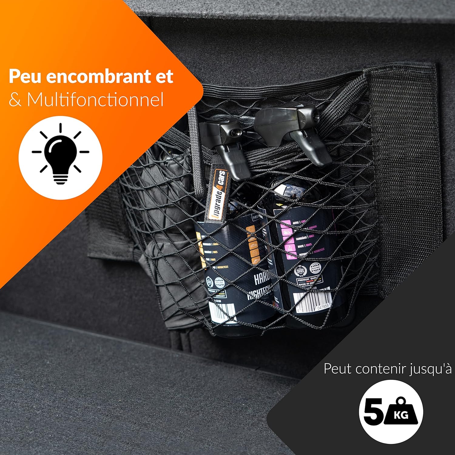 Detalle 2 de Upgrade4cars Filet Coffre de Voiture — 2 Filets élastiques de rangement 40 x 25 cm