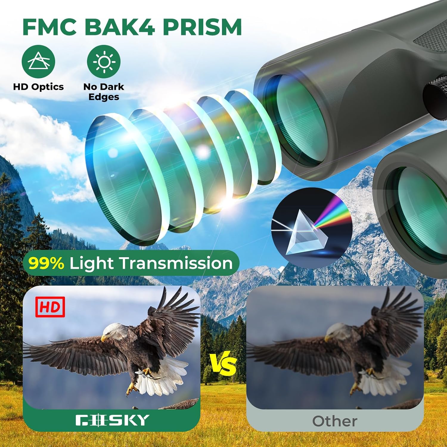 Detalle de Gosky 10x42 HD Binoculars with Phone Adapter (BAK4, FMC lens)