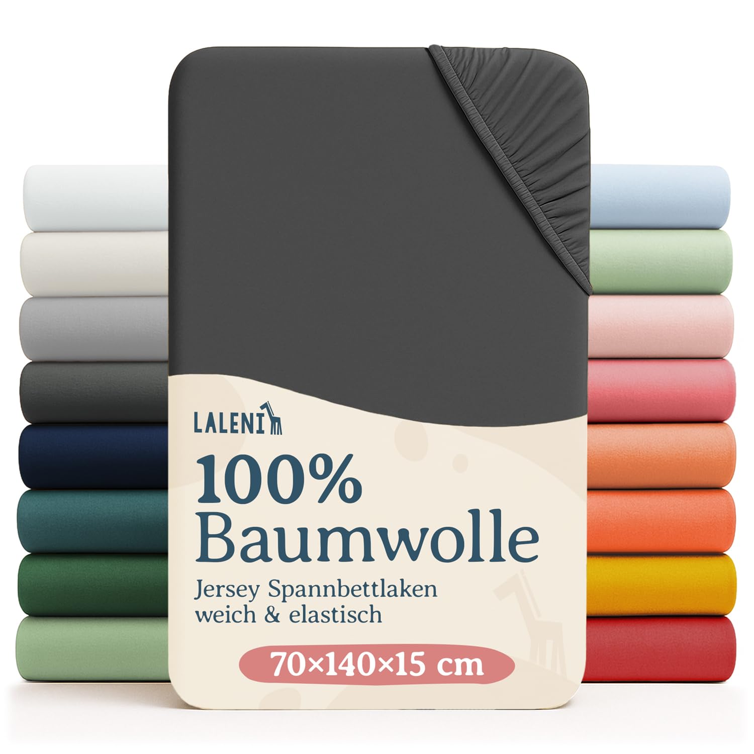 Detalle de Laleni Jersey Spannbettlaken 70x140 cm – 100% Baumwolle, OEKO-TEX zertifiziert, anthrazit