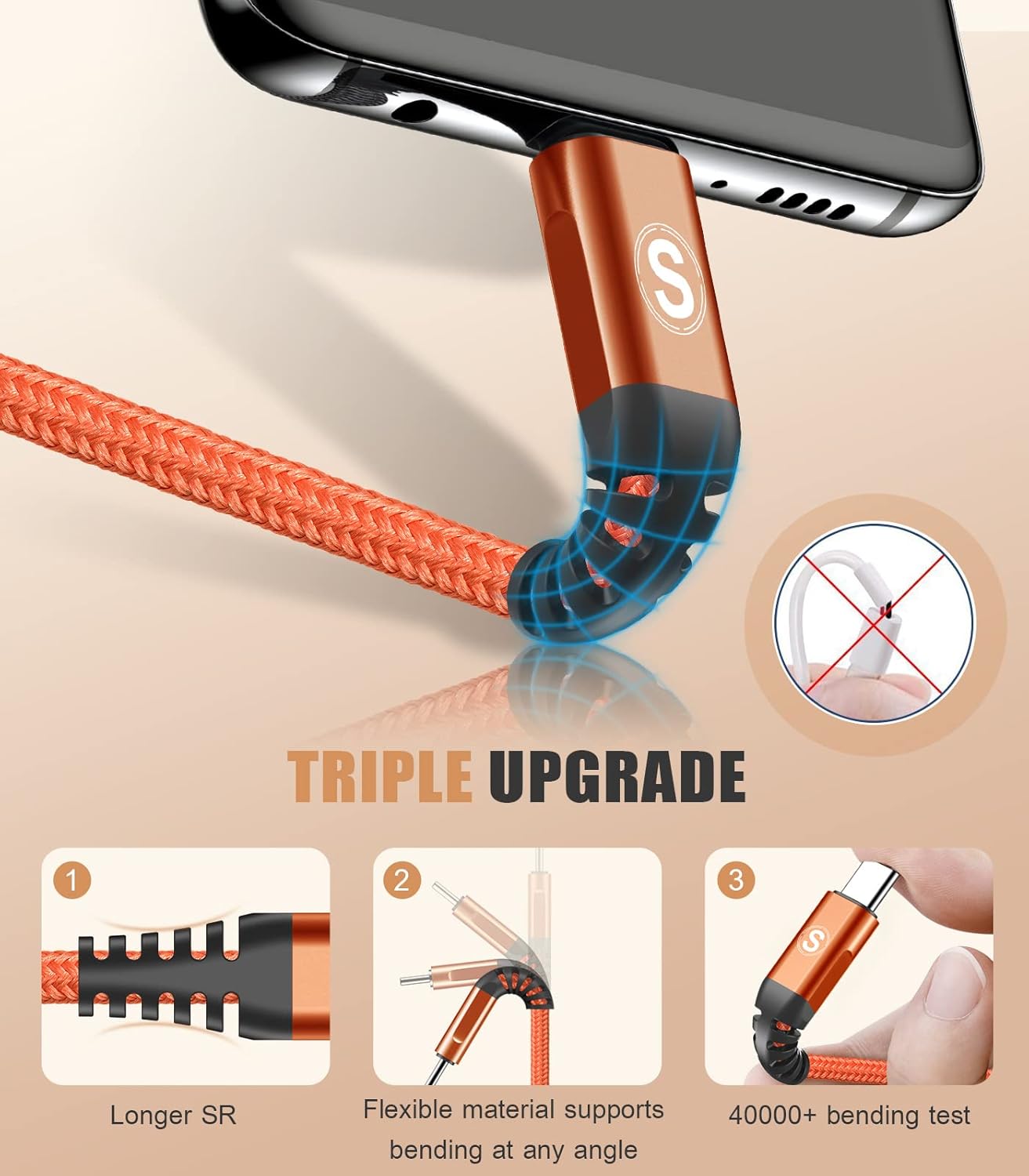 Detalle de 2Pack 2m USB-C Charger Cables by MAXGROUP — Fast Charging, Durable 2m Nylon Braided Cables
