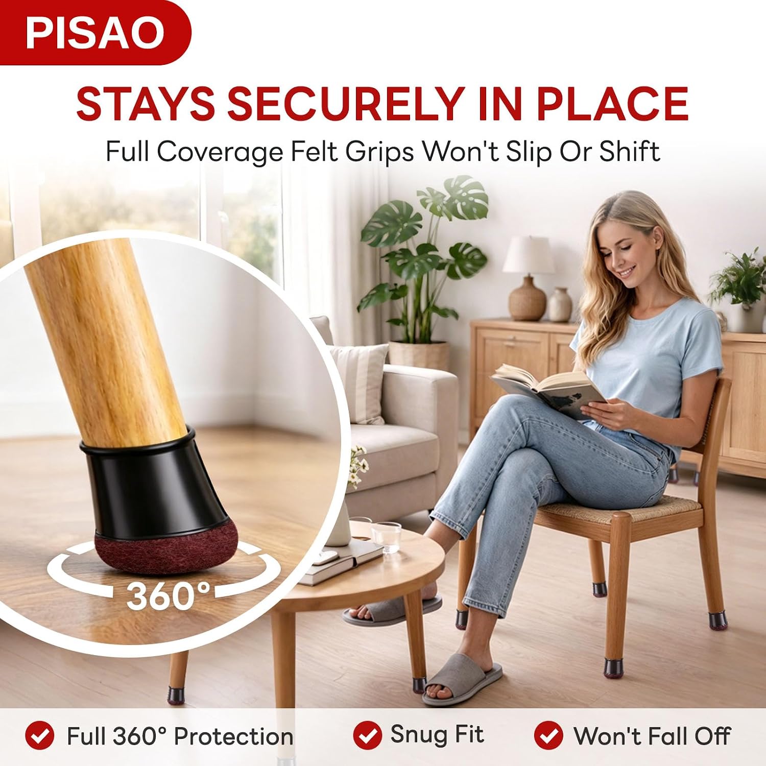 Thumbnail 2 de PISAO 001 Silicone Chair Leg Protectors with Wrapped Felt Bottom, 24-Pack