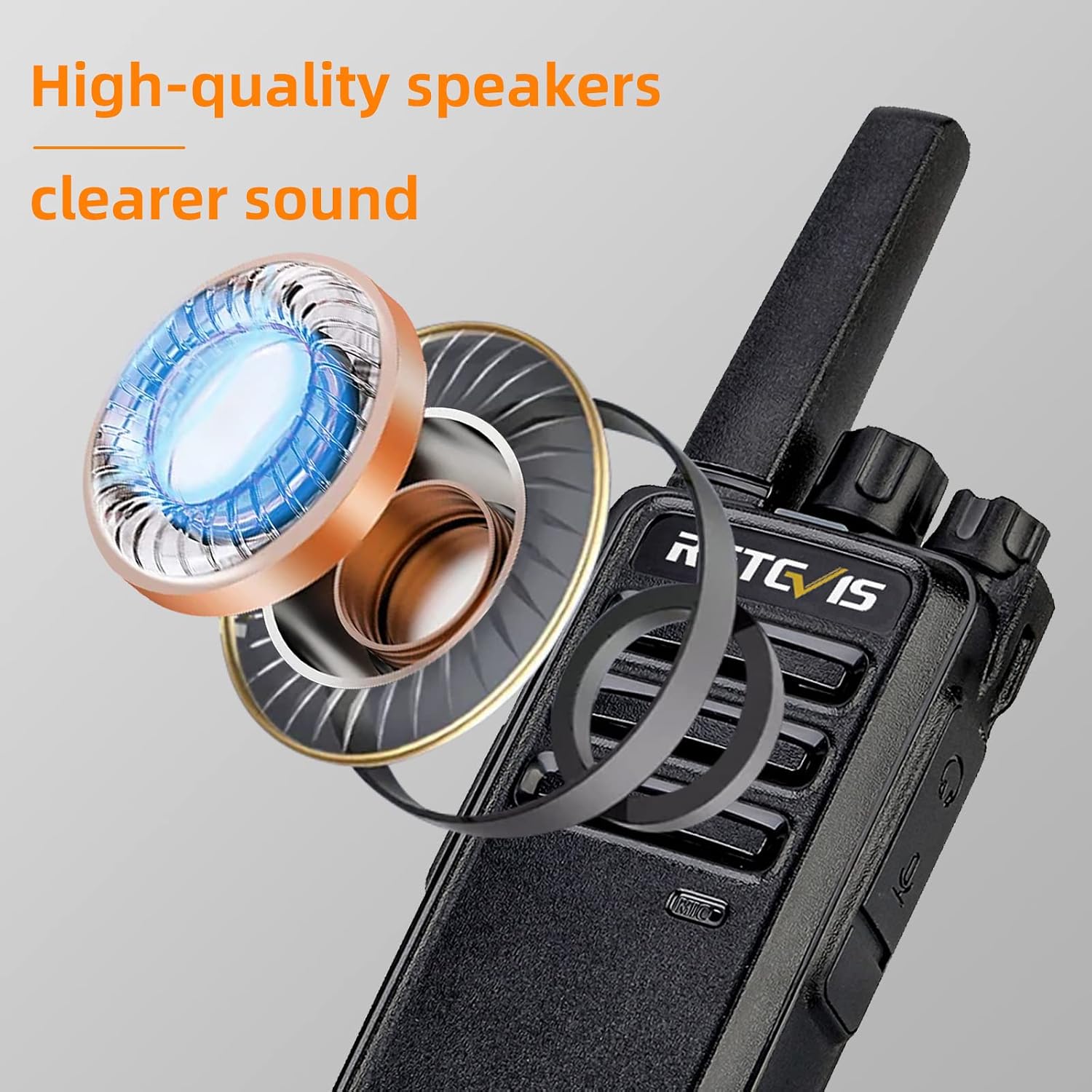 Detalle de Retevis RT68 Two-Way Radios with Earpiece (6 Pack) – Heavy-Duty, Long-Range, USB Charging Base